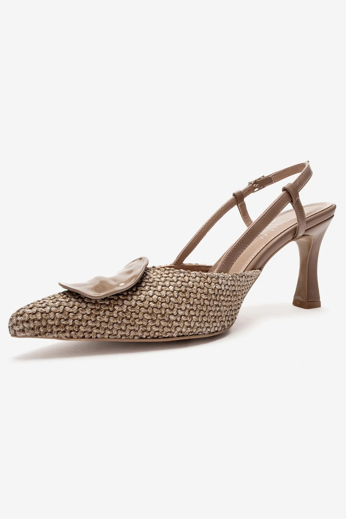 Levia - Taupe Woven-Textured Accessory-Detail Stiletto Heel Pump (Women) - Image 4