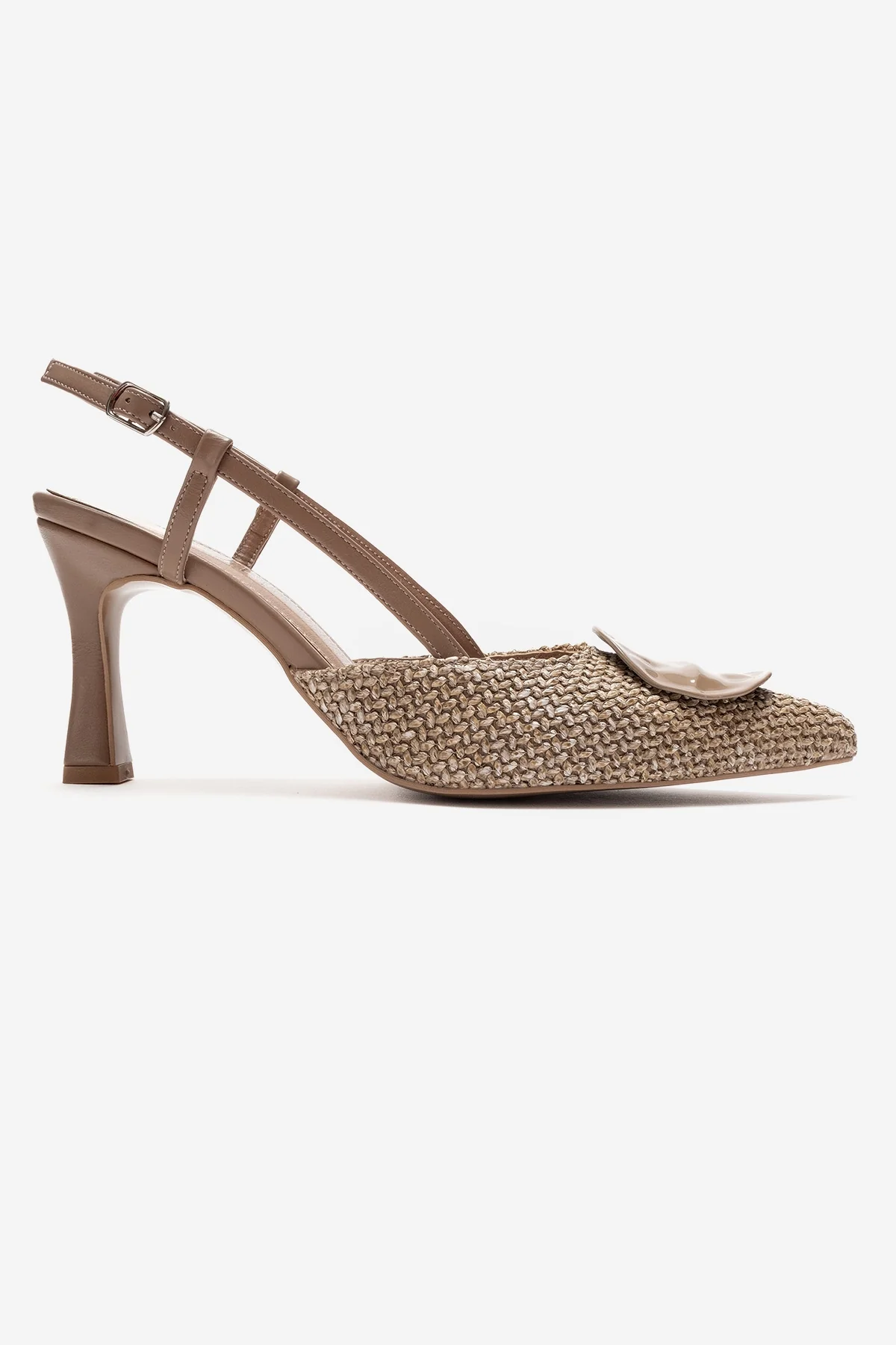 Levia - Taupe Woven-Textured Accessory-Detail Stiletto Heel Pump (Women) - Image 6