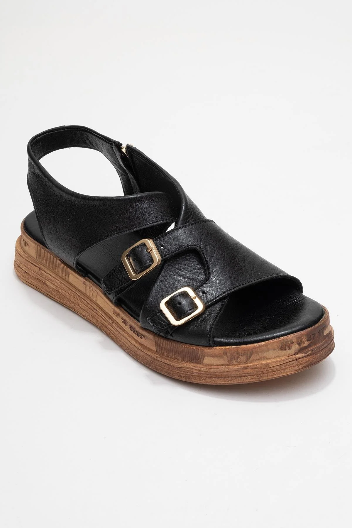 Levine Black Leather Buckled Side-Zip Sandal (Women) - Image 3