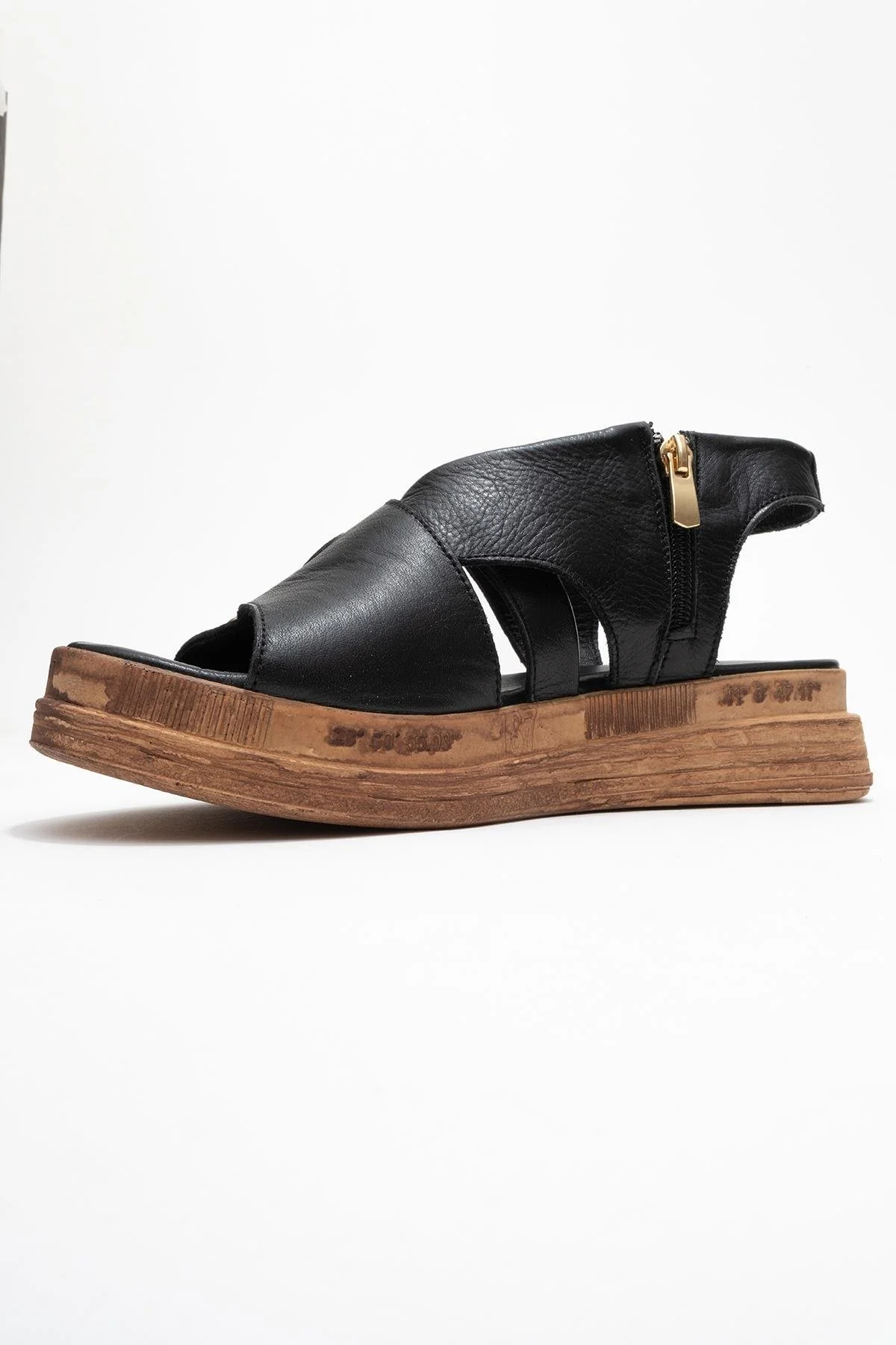 Levine Black Leather Buckled Side-Zip Sandal (Women) - Image 4