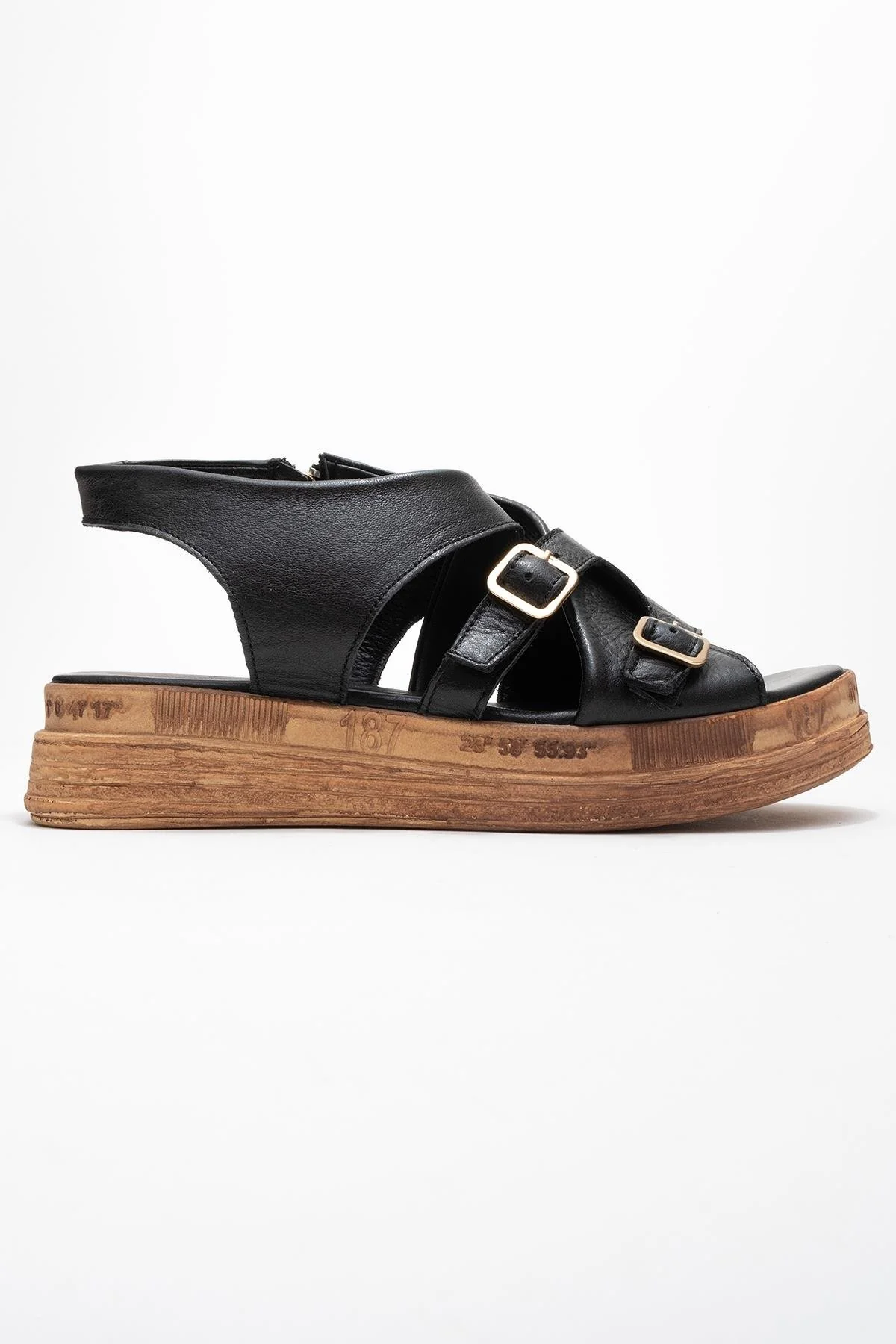 Levine Black Leather Buckled Side-Zip Sandal (Women) - Image 6