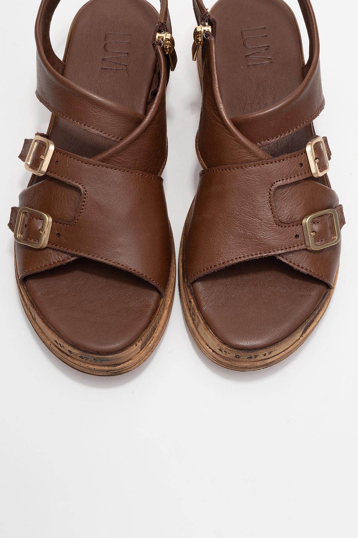 Levine Brown Leather Buckled Side-Zip Sandal (Women) - Image 2