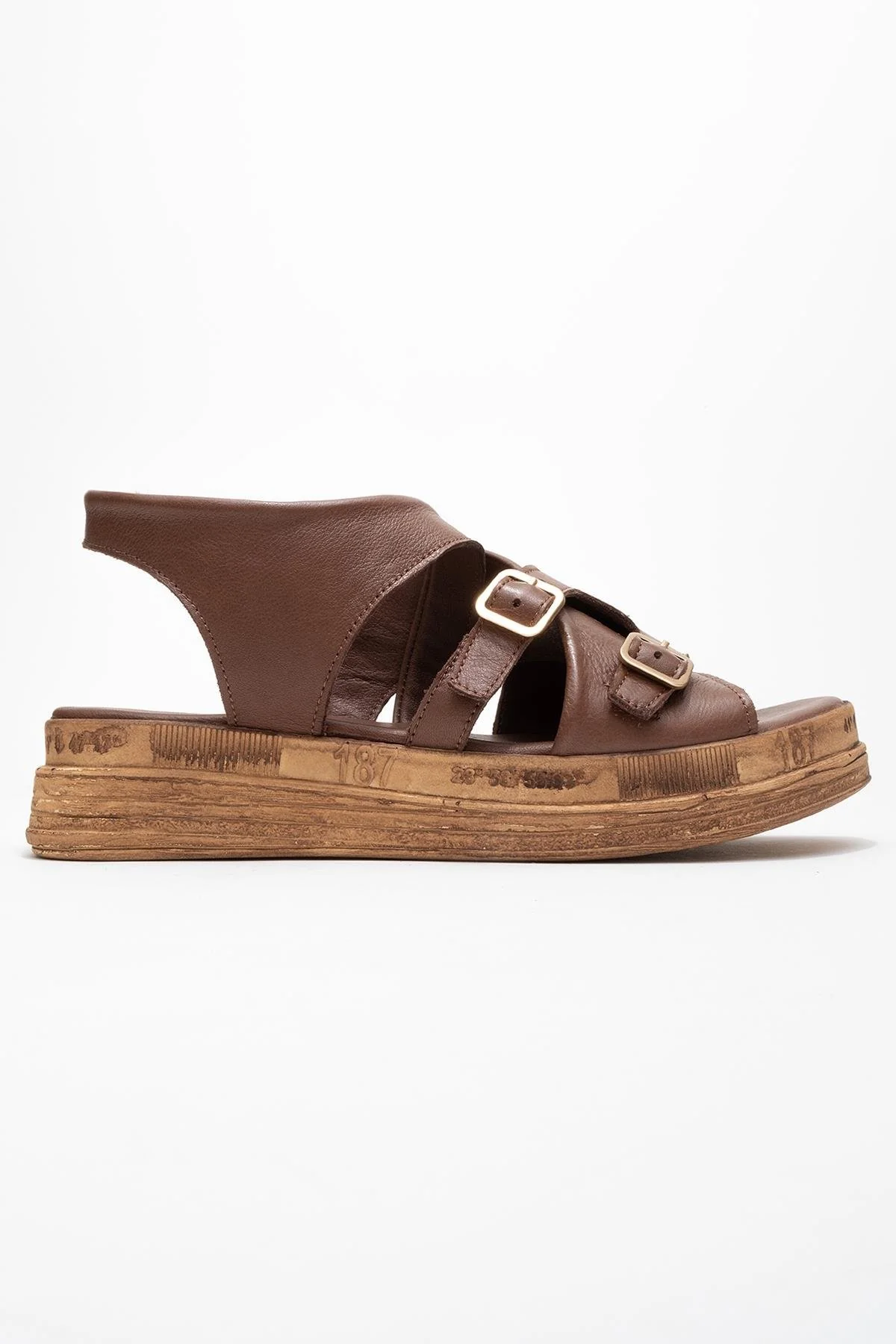 Levine Brown Leather Buckled Side-Zip Sandal (Women) - Image 6