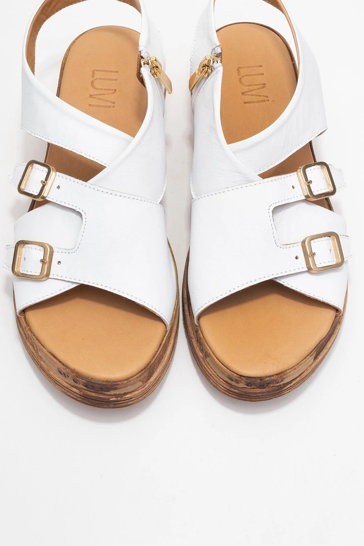 Levine White Leather Buckled Side-Zip Sandal (Women) - Image 2