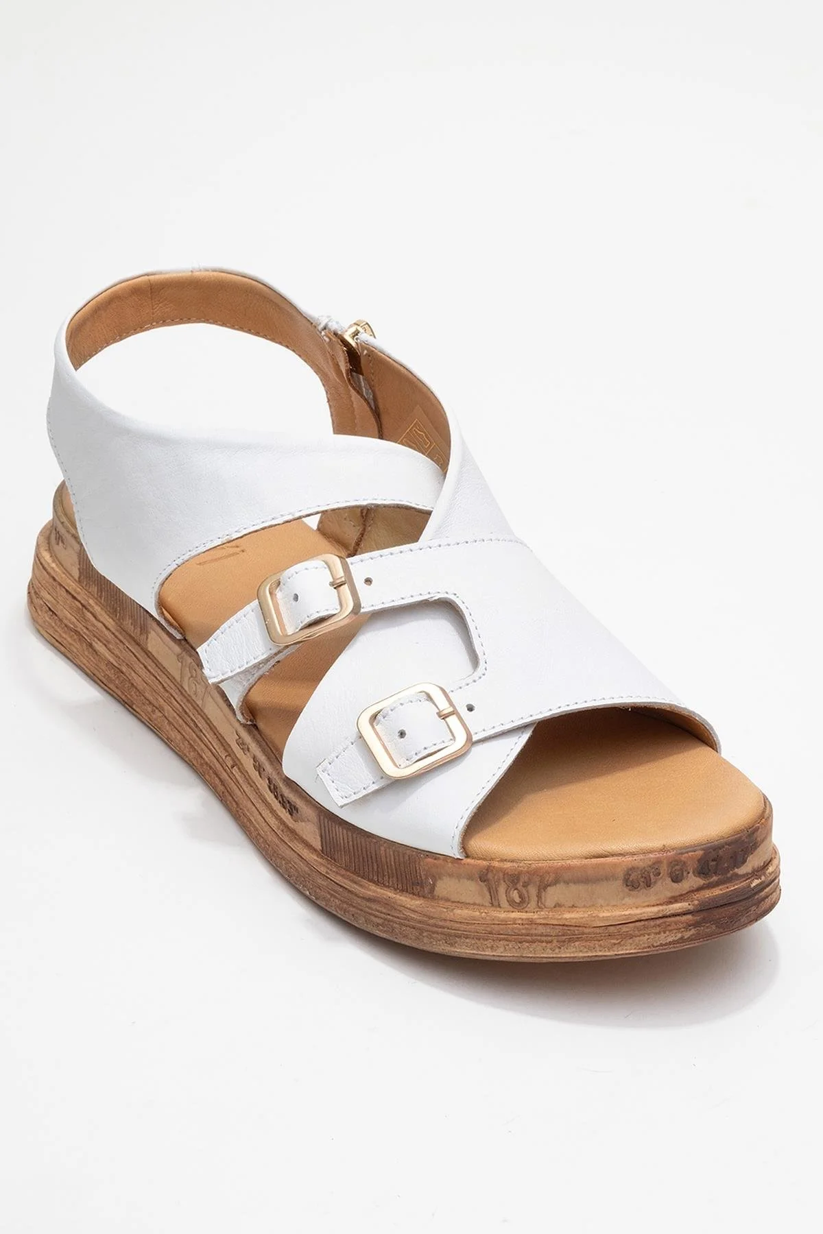 Levine White Leather Buckled Side-Zip Sandal (Women) - Image 3