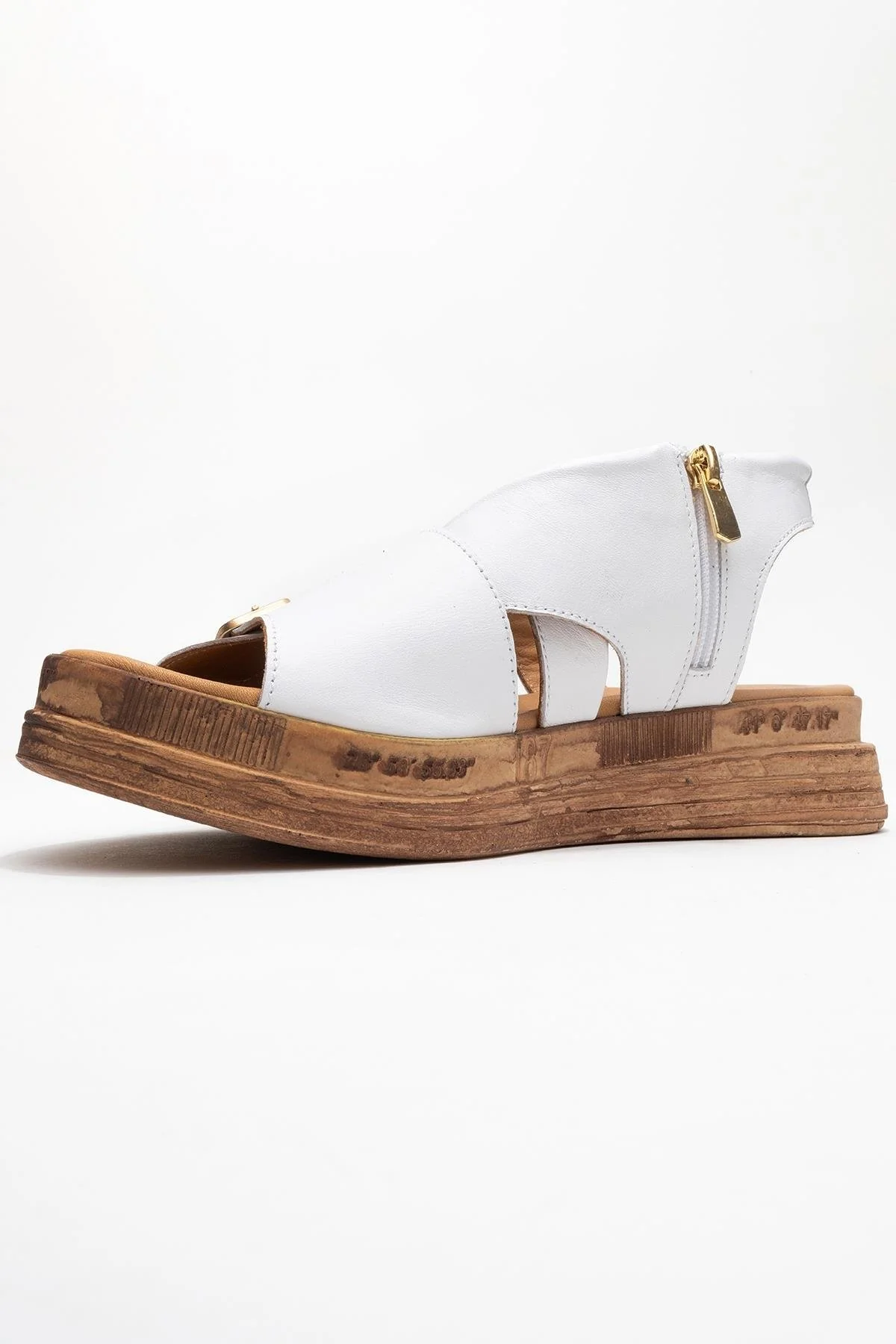 Levine White Leather Buckled Side-Zip Sandal (Women) - Image 4