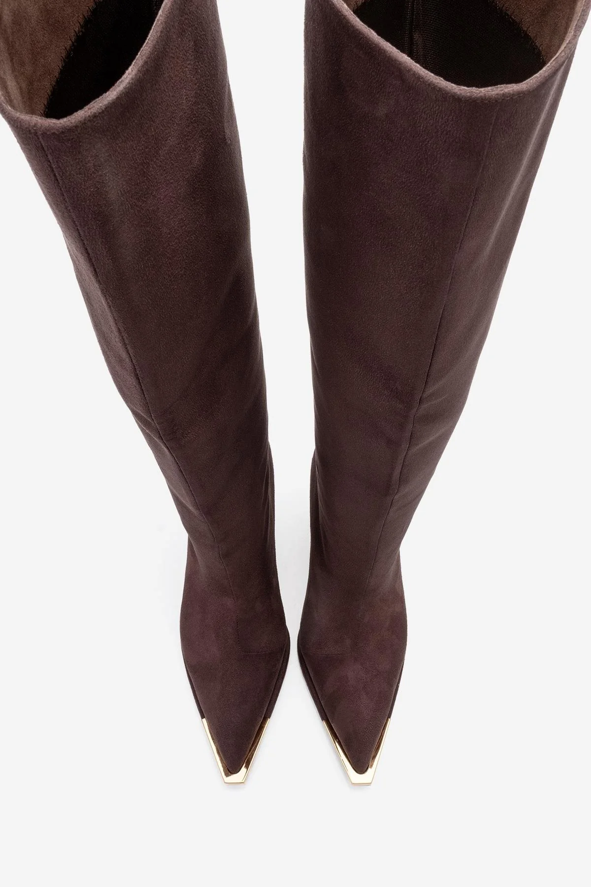 Lexa - Brown Gold Detail Pointed Toe Heeled Knee-High Boot (Women) - Image 3