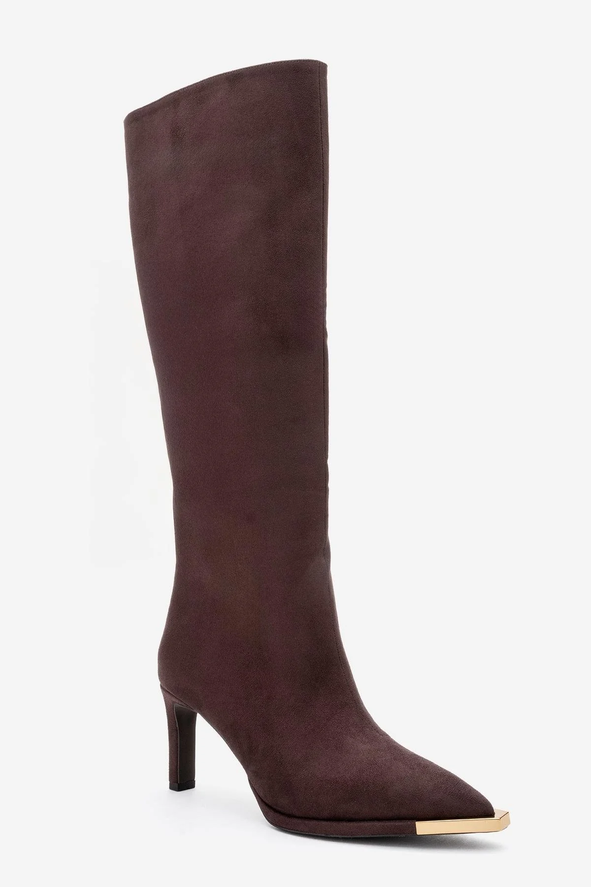 Lexa - Brown Gold Detail Pointed Toe Heeled Knee-High Boot (Women) - Image 4