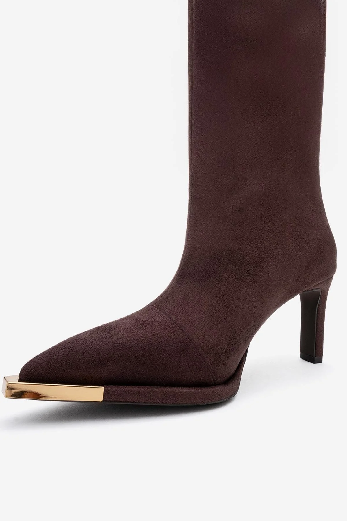 Lexa - Brown Gold Detail Pointed Toe Heeled Knee-High Boot (Women) - Image 5