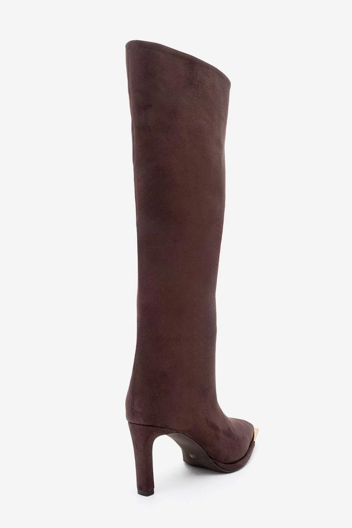 Lexa - Brown Gold Detail Pointed Toe Heeled Knee-High Boot (Women) - Image 6