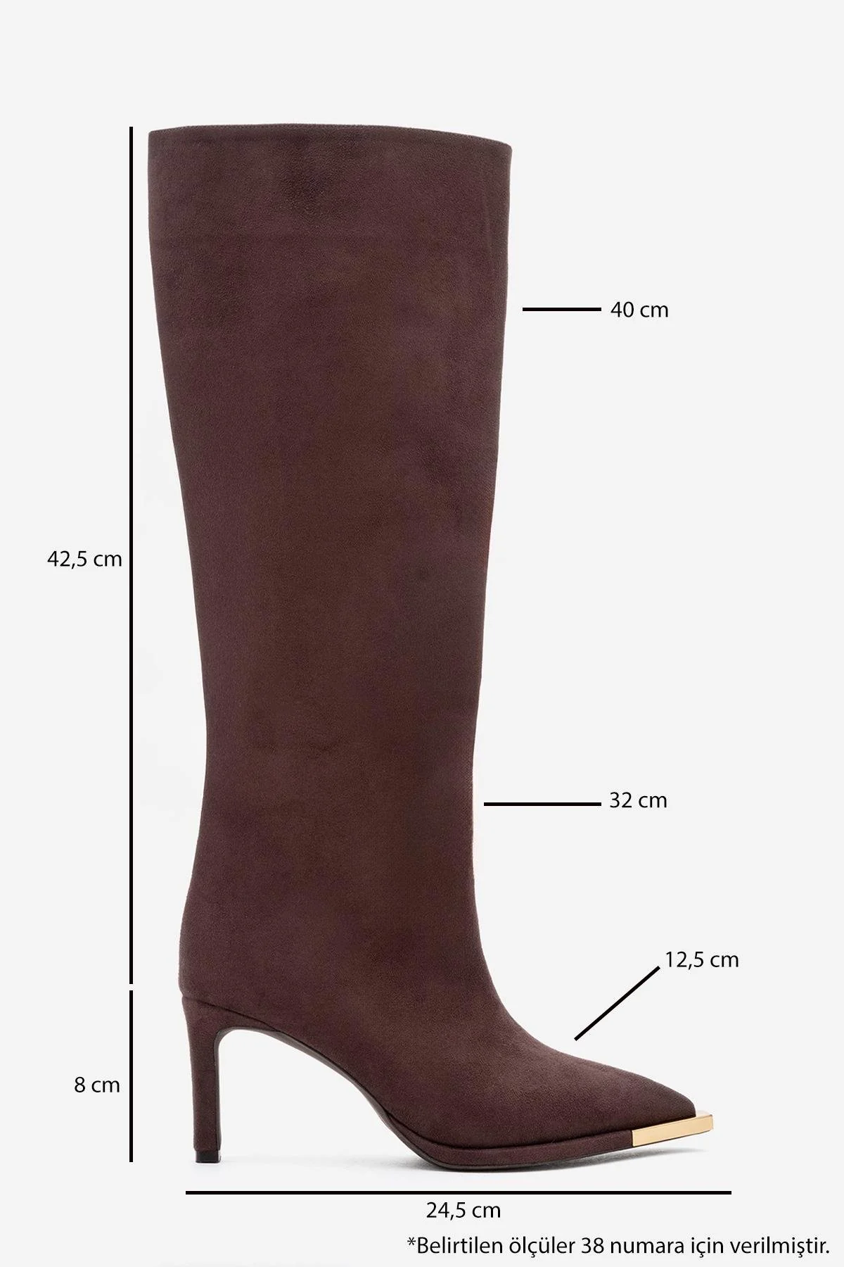 Lexa - Brown Gold Detail Pointed Toe Heeled Knee-High Boot (Women) - Image 7