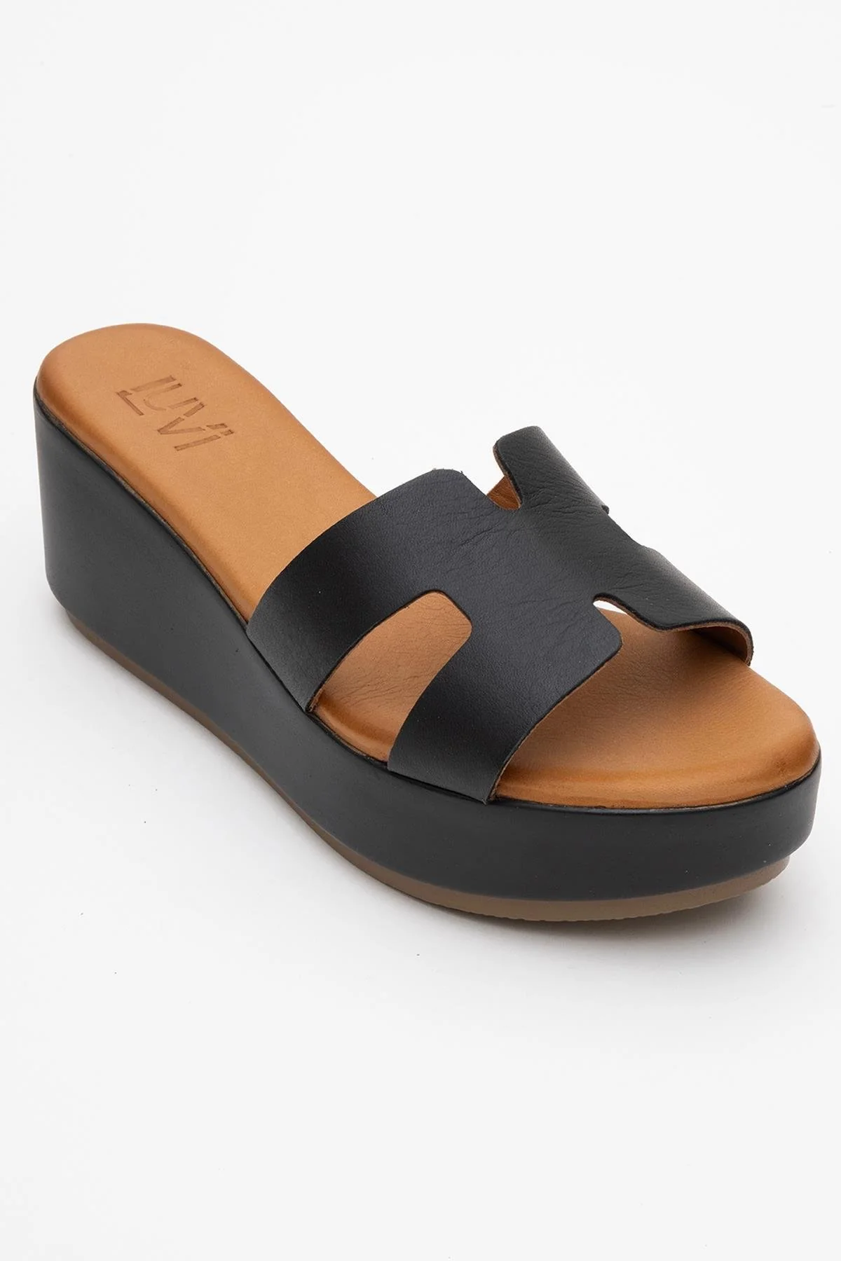 Lia Black Leather Platform Slide (Women) - Image 3