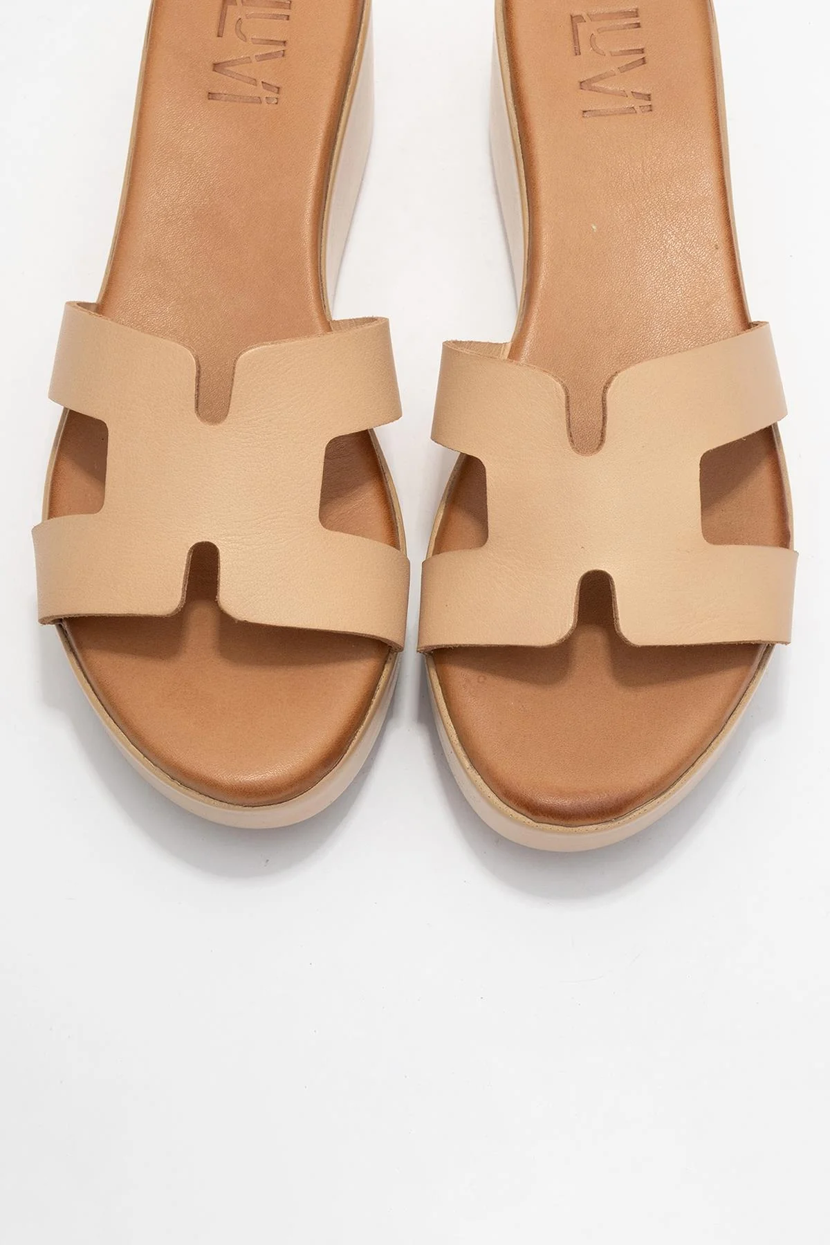 Lia Dark Beige Leather Platform Slide (Women) - Image 2