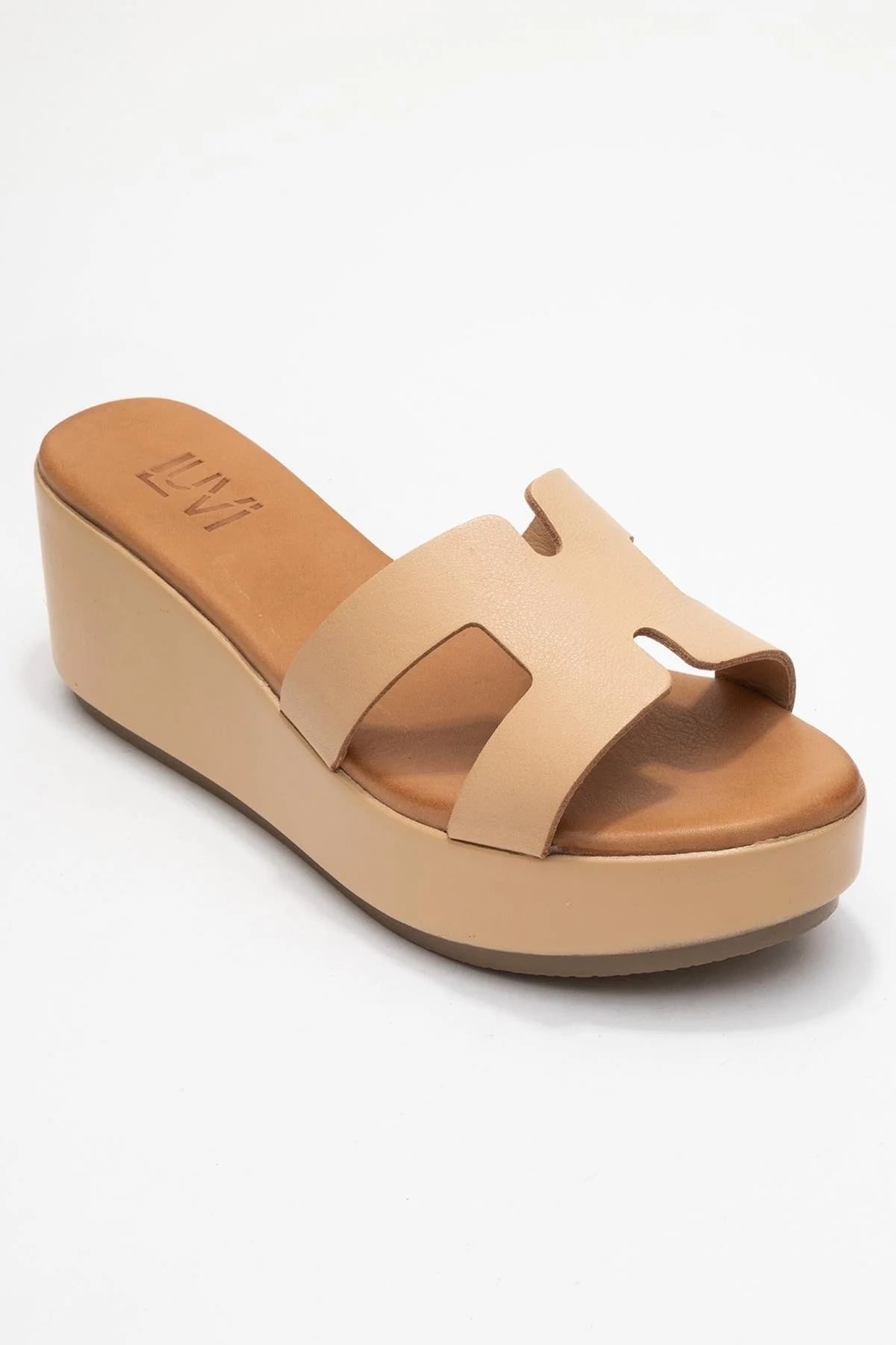 Lia Dark Beige Leather Platform Slide (Women) - Image 3