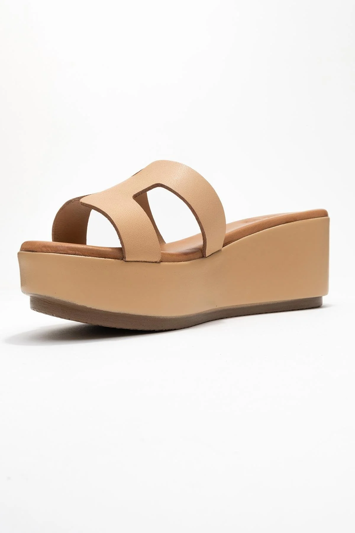Lia Dark Beige Leather Platform Slide (Women) - Image 4