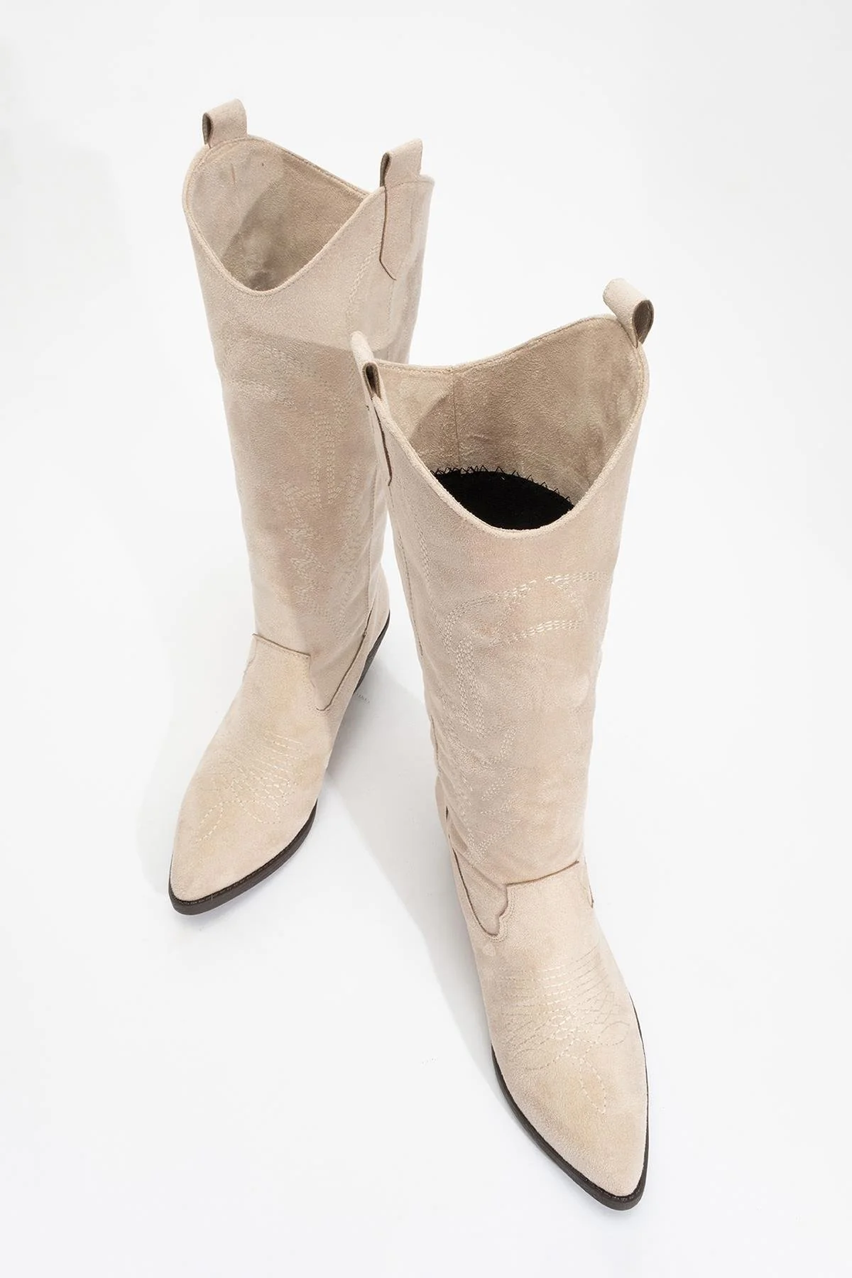 Liana - Beige Suede Chunky Heel Western Boot (Women) - Image 2