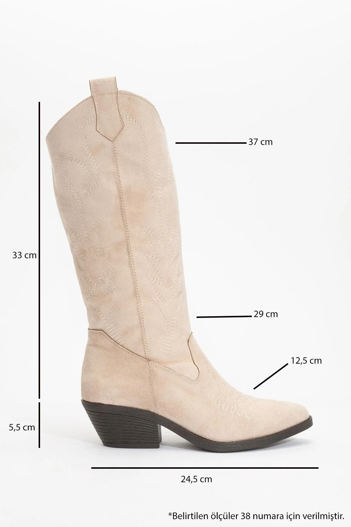 Liana - Beige Suede Chunky Heel Western Boot (Women) - Image 4
