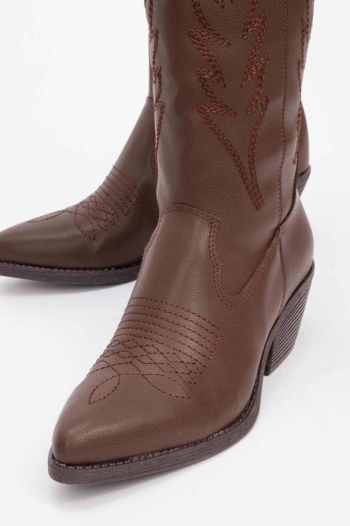 Liana - Brown Block Heel Western Boot (Women) - Image 3