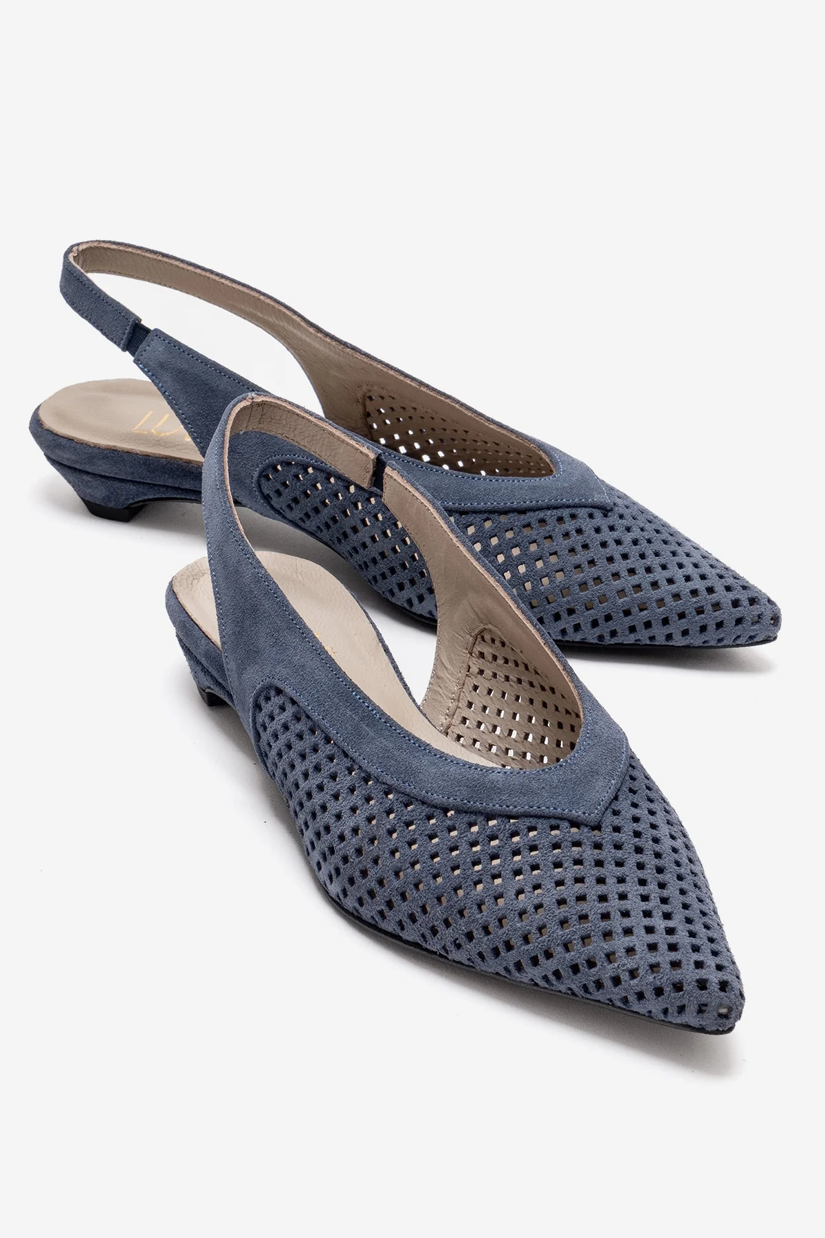 LIEVE - Denim Blue Genuine Leather Low Block Heel Shoe (Women)