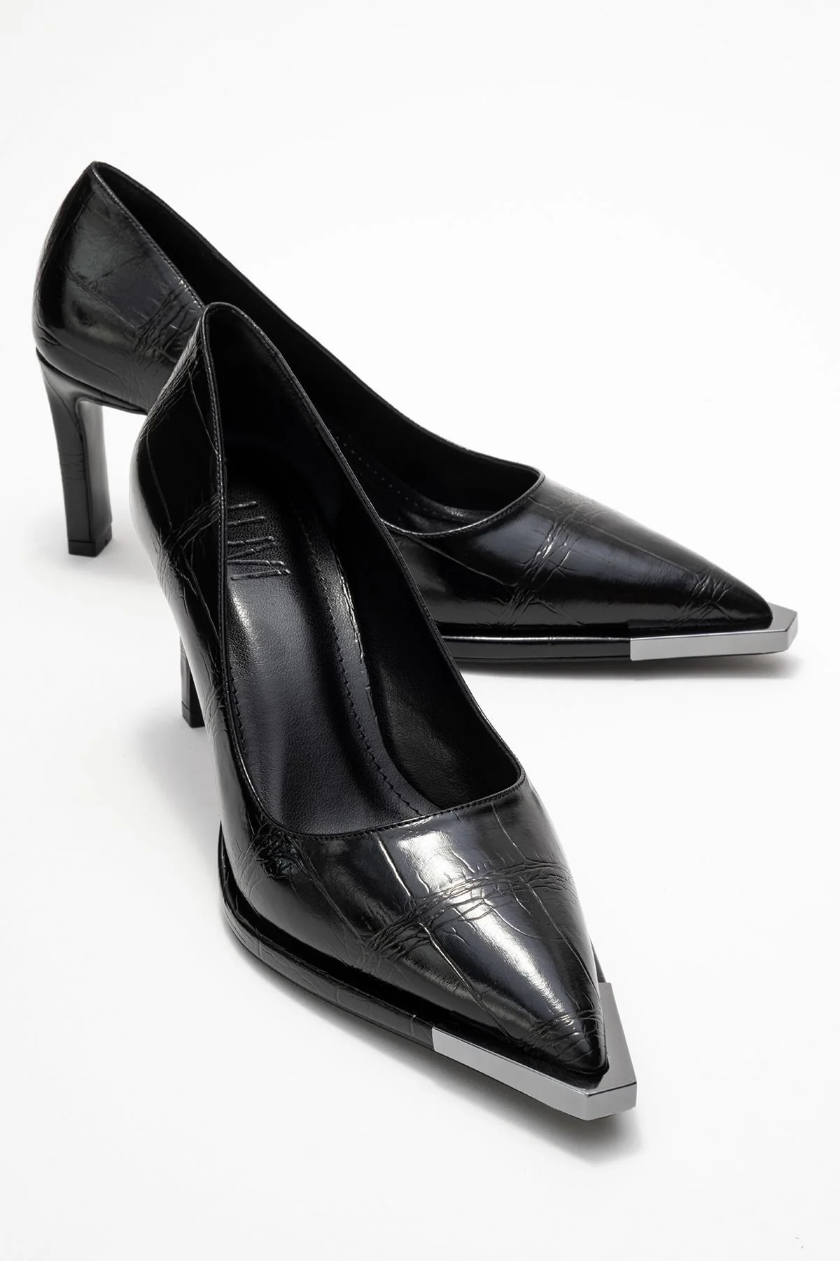 Liora - Black Printed Platinum-Detail Block Heel Pump (Women)