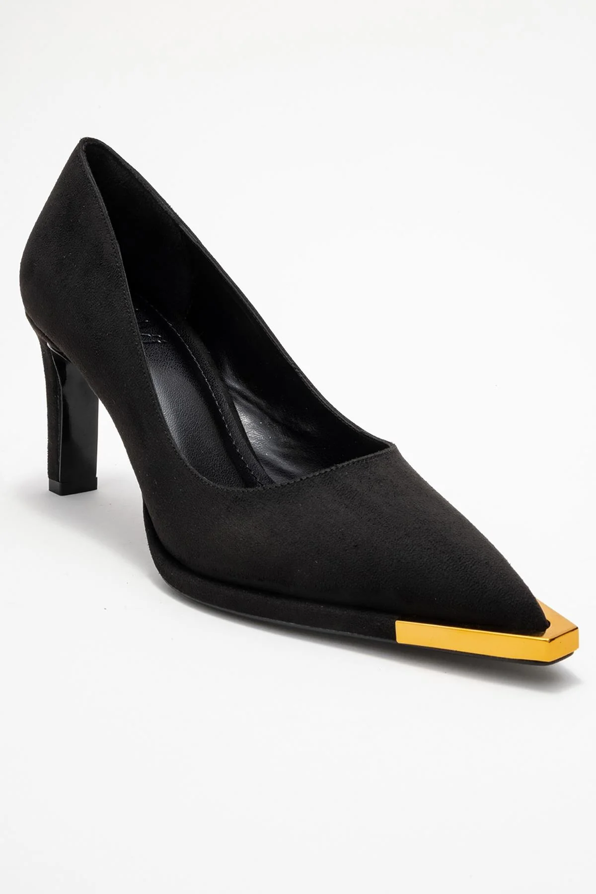 Liora - Black Suede Gold-Detail Block Heel Pump (Women) - Image 3