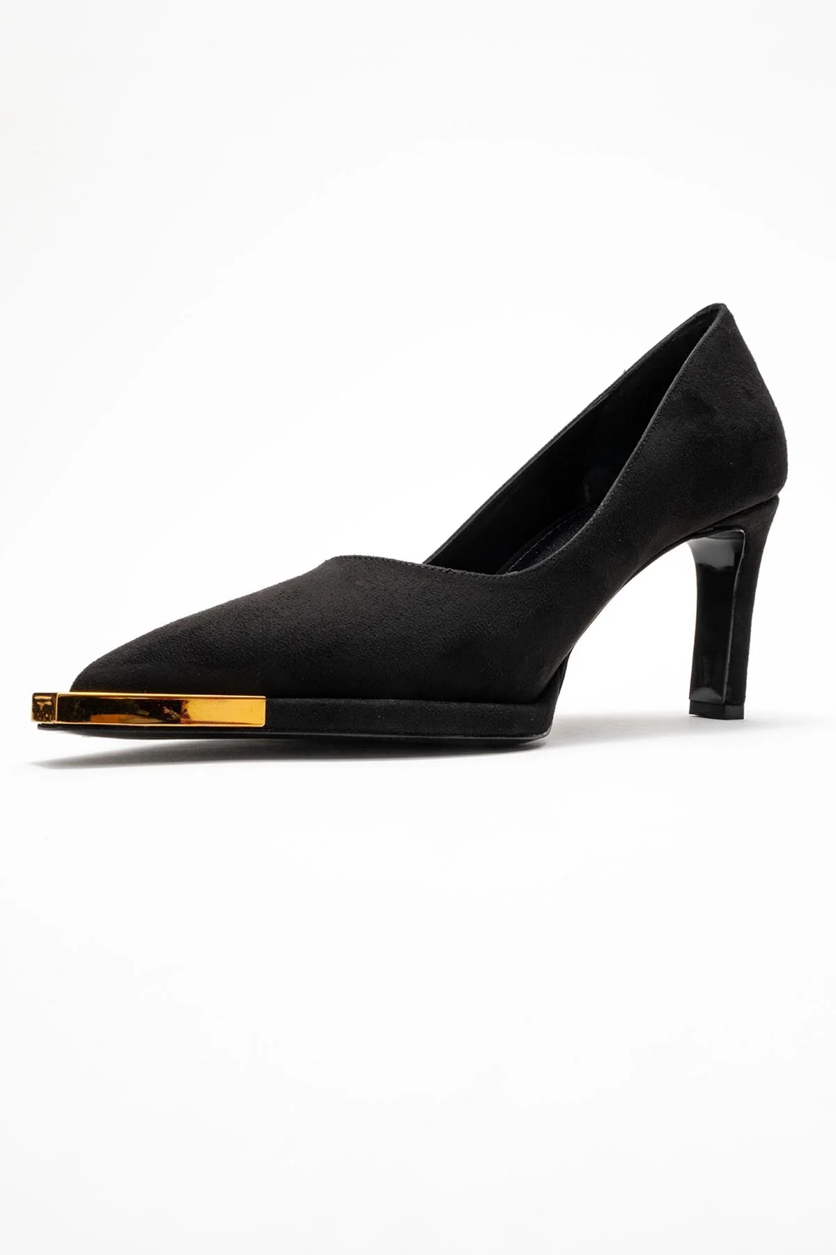 Liora - Black Suede Gold-Detail Block Heel Pump (Women) - Image 4