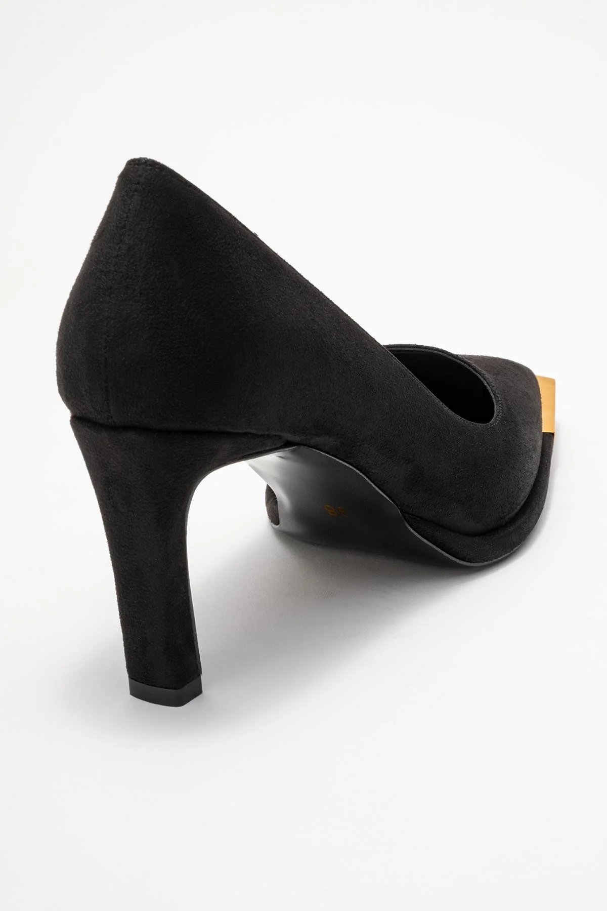 Liora - Black Suede Gold-Detail Block Heel Pump (Women) - Image 5