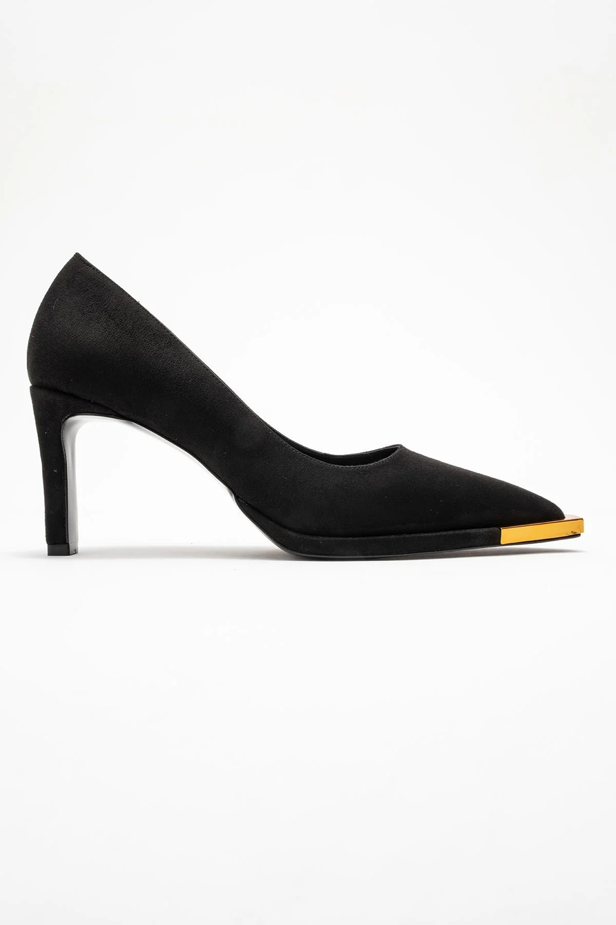 Liora - Black Suede Gold-Detail Block Heel Pump (Women) - Image 6