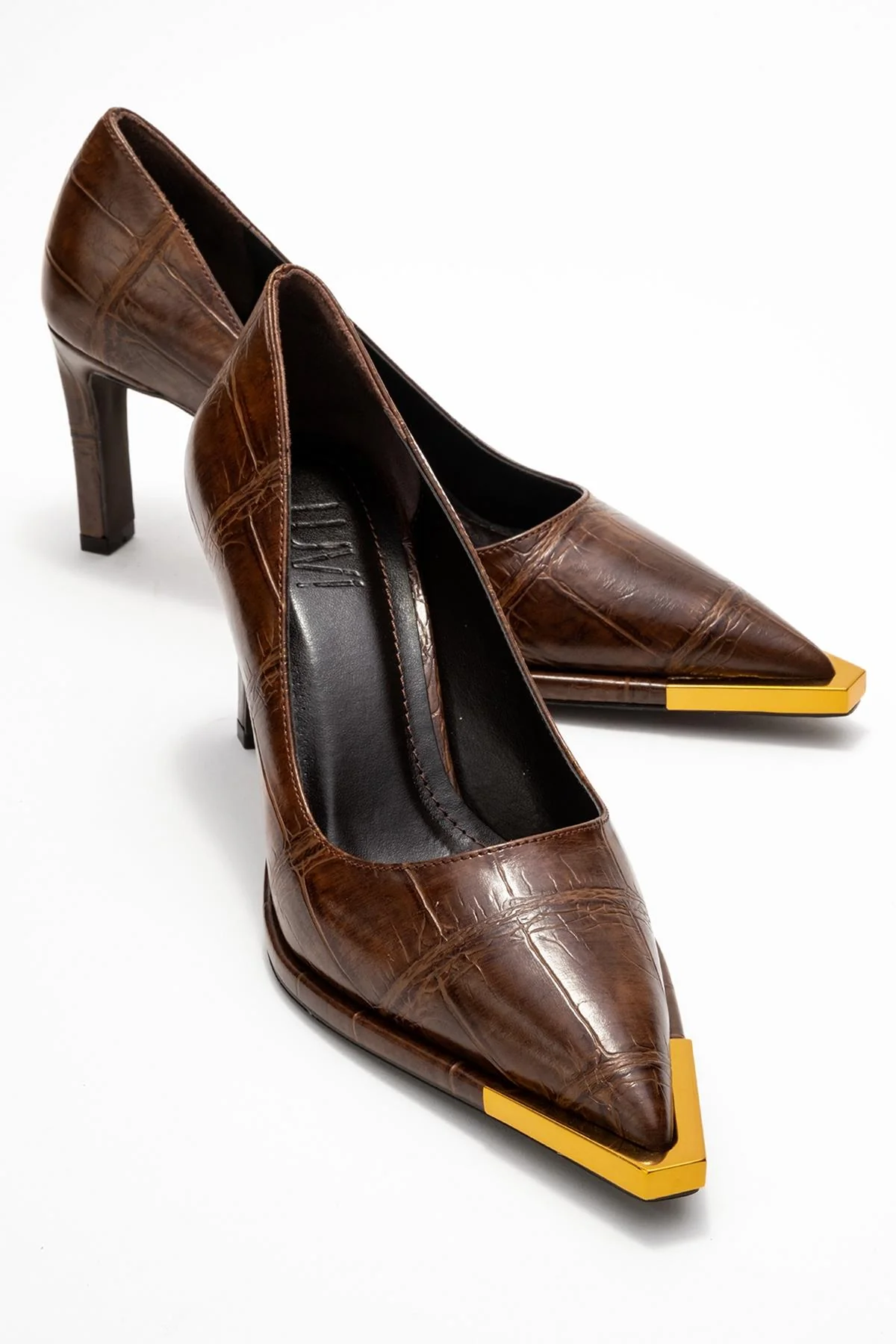 Liora - Brown Printed Gold-Detail Block Heel Pump (Women)