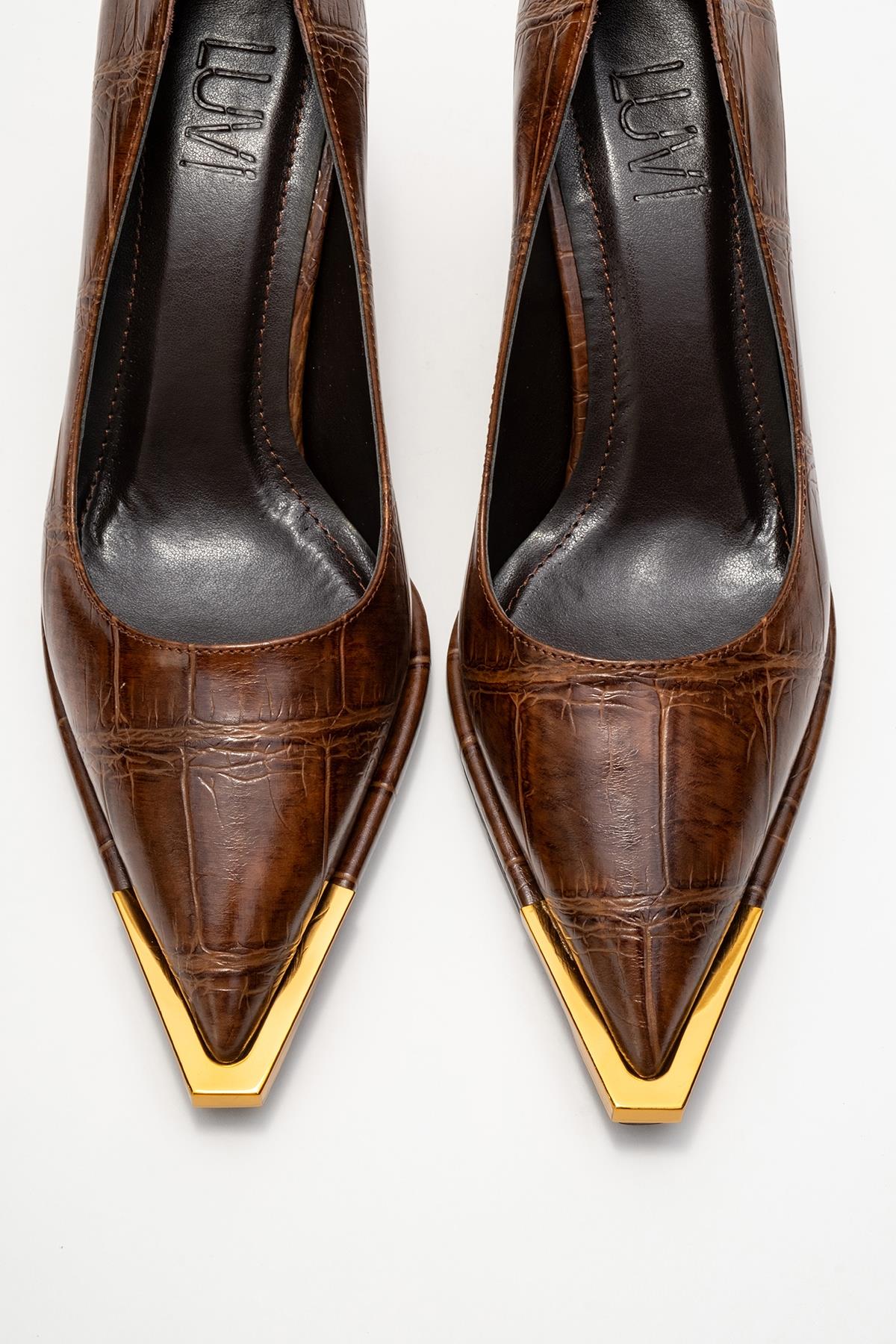 Liora - Brown Printed Gold-Detail Block Heel Pump (Women) - Image 2