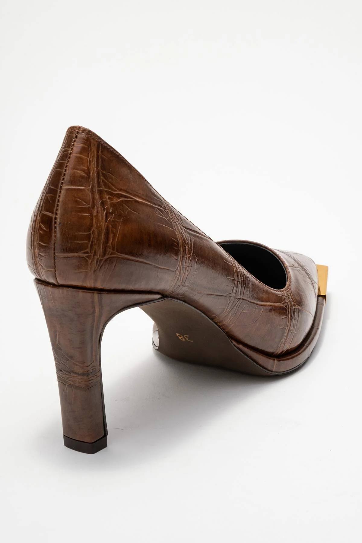 Liora - Brown Printed Gold-Detail Block Heel Pump (Women) - Image 5