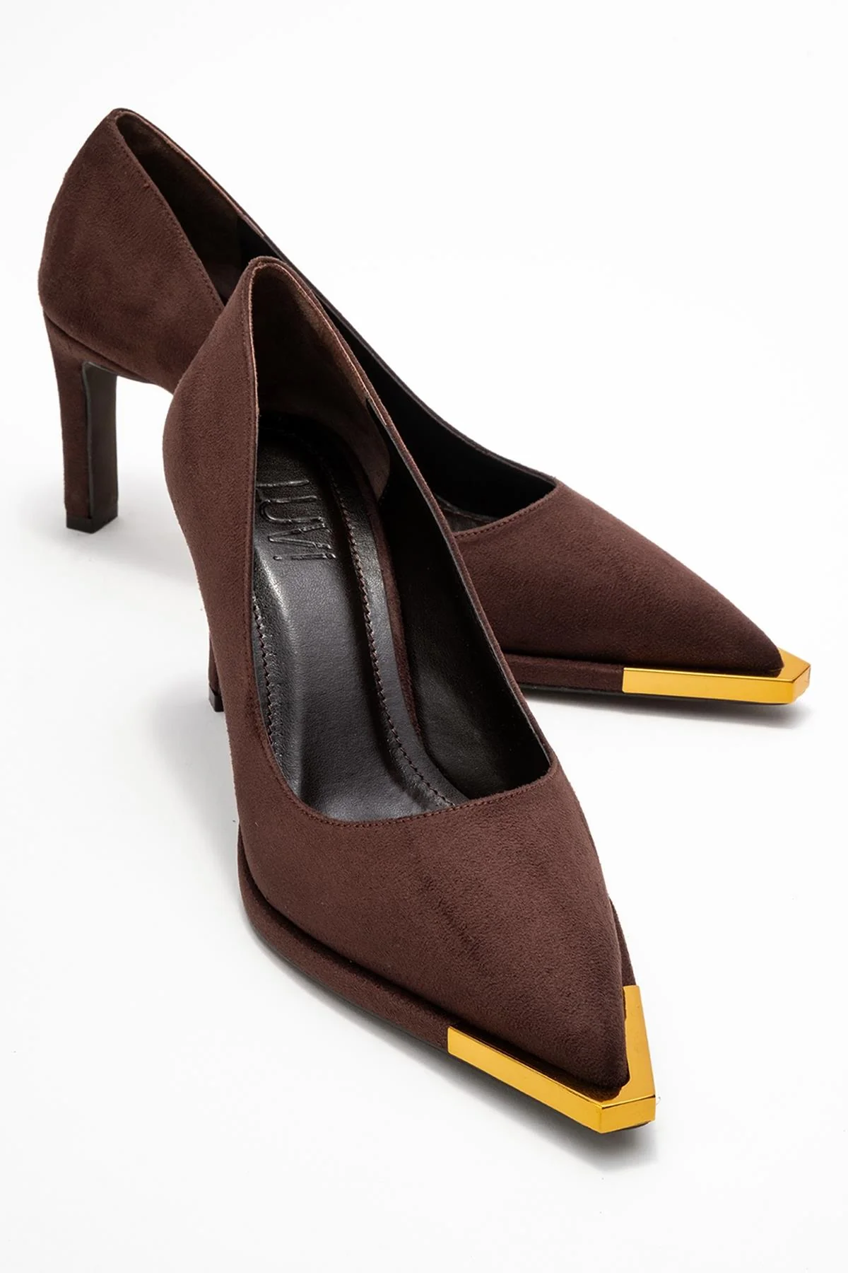 Liora - Brown Suede Gold-Detail Block Heel Pump (Women)