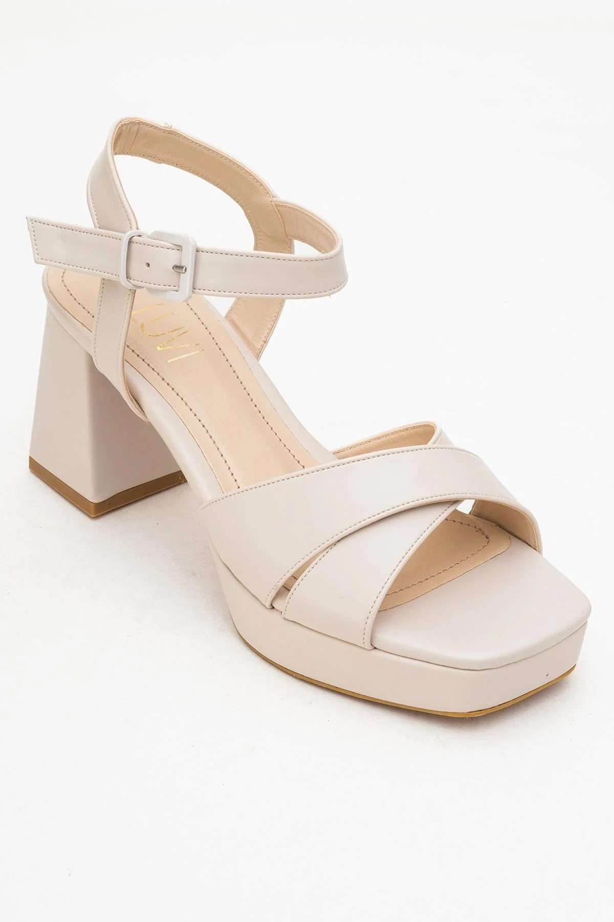 Lisbon - Beige Cross-Strap Platform Heel Shoe (Women) - Image 3