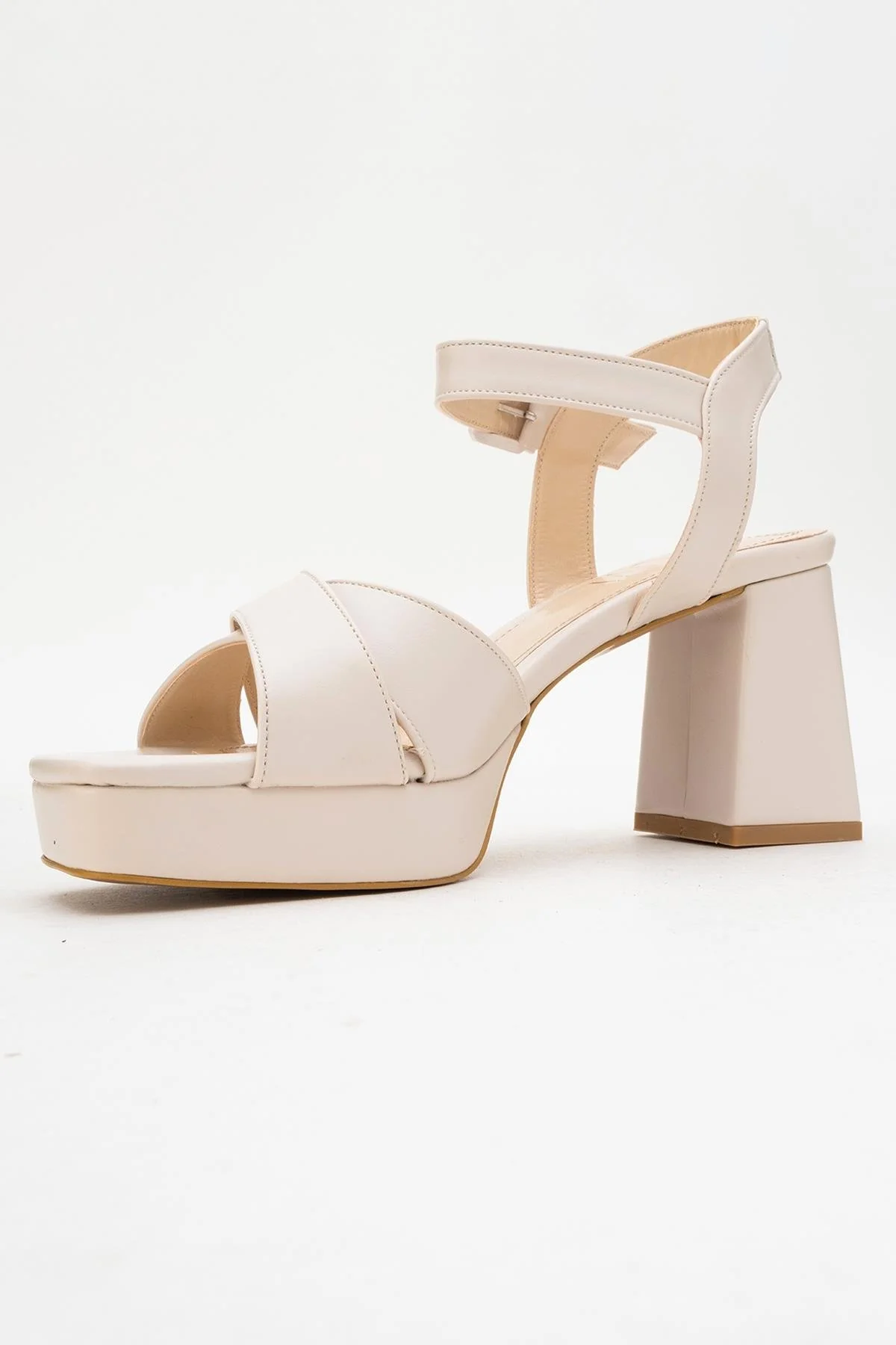Lisbon - Beige Cross-Strap Platform Heel Shoe (Women) - Image 4