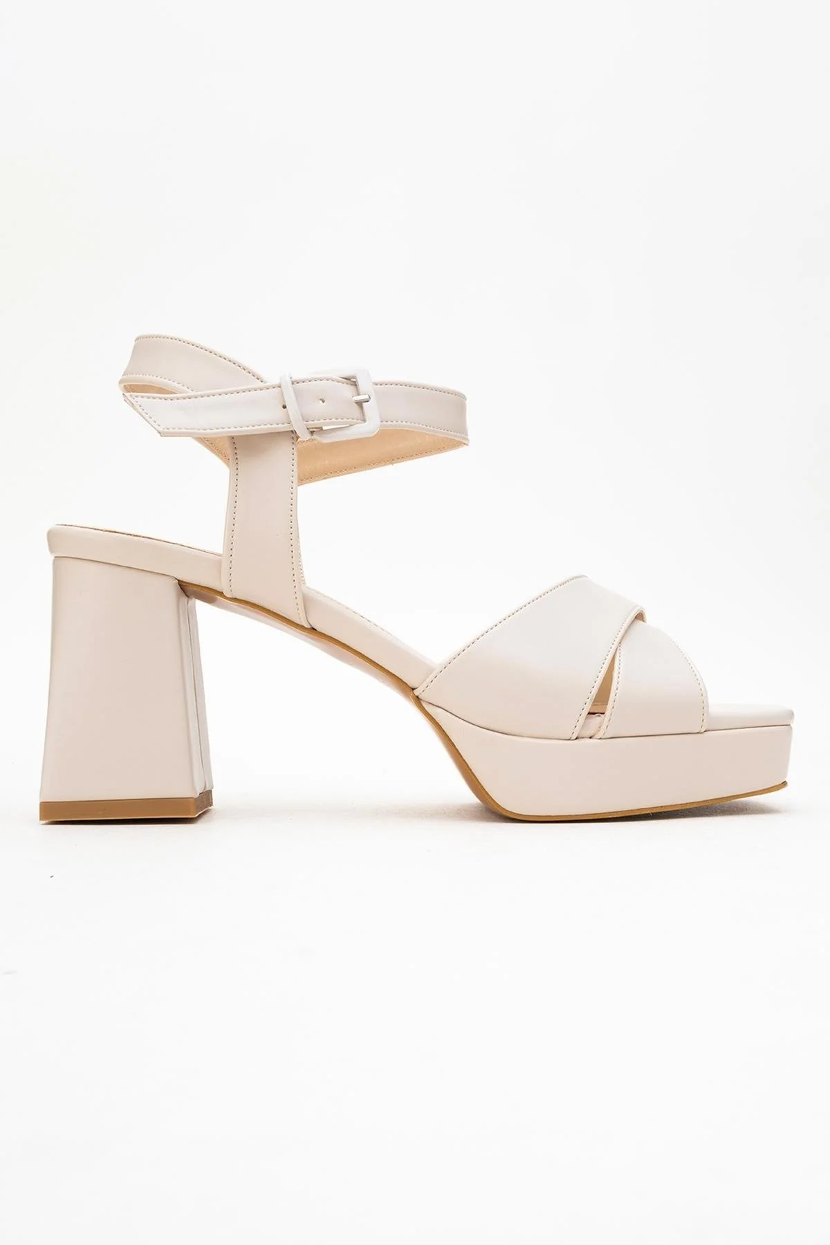 Lisbon - Beige Cross-Strap Platform Heel Shoe (Women) - Image 6