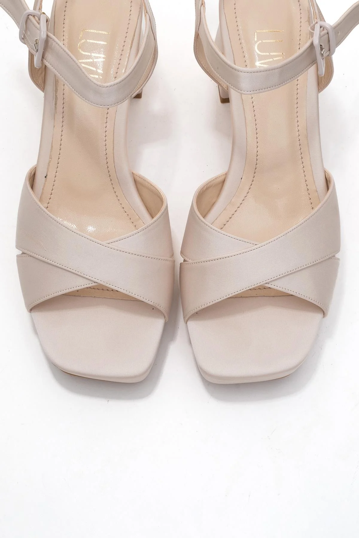 Lisbon - Beige Satin Cross-Strap Platform Heel Shoe (Women) - Image 2