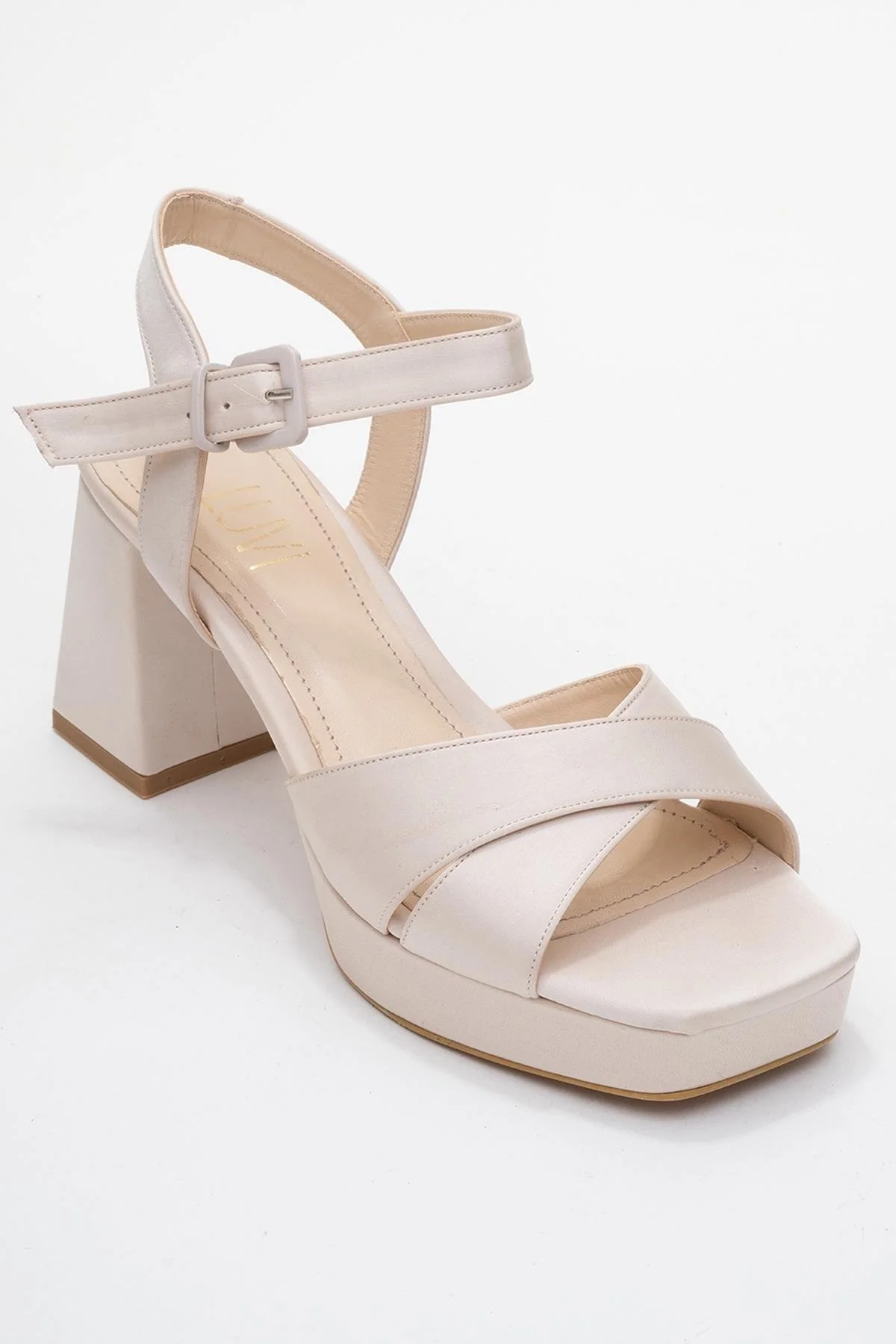 Lisbon - Beige Satin Cross-Strap Platform Heel Shoe (Women) - Image 3