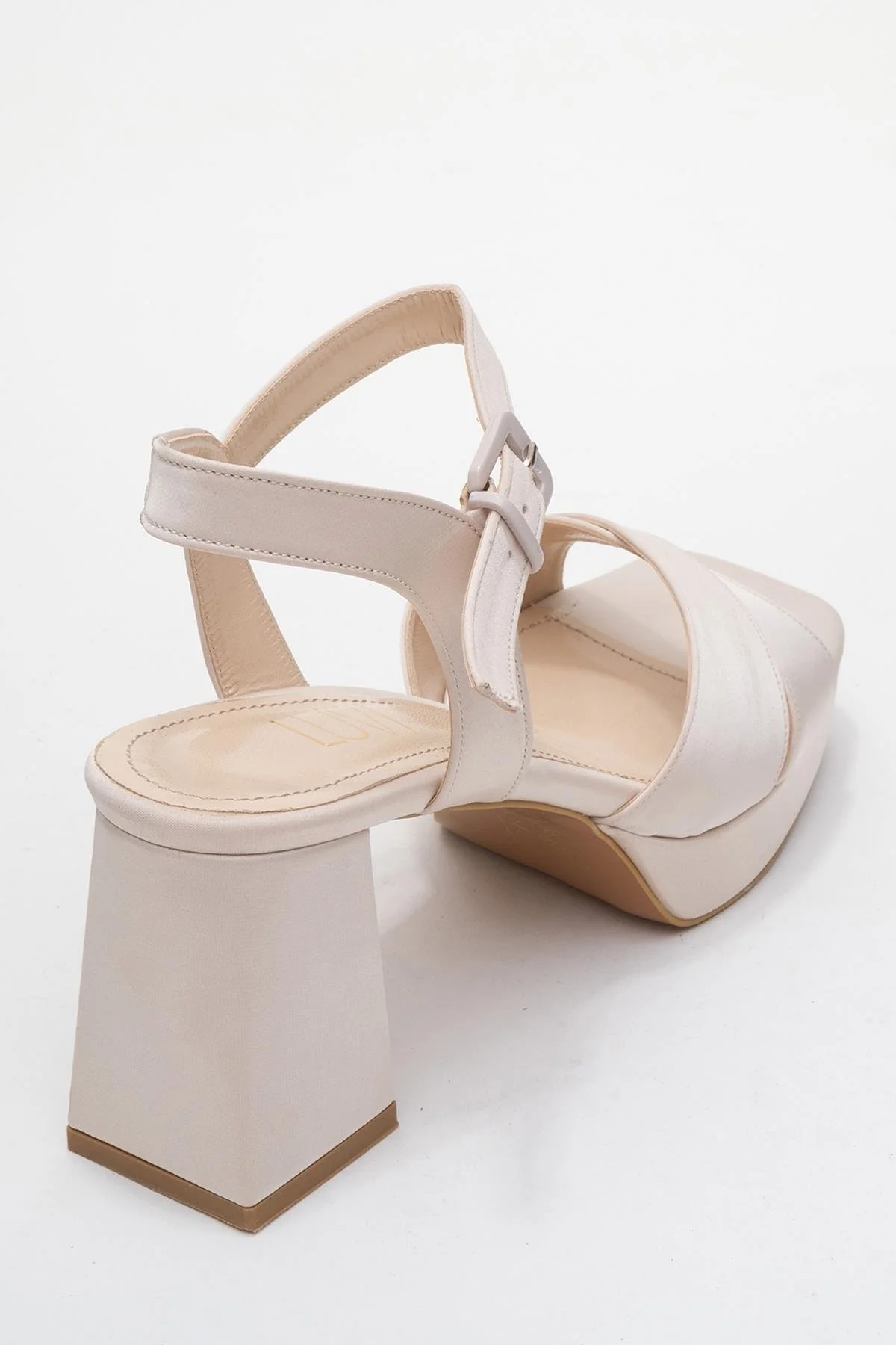 Lisbon - Beige Satin Cross-Strap Platform Heel Shoe (Women) - Image 5