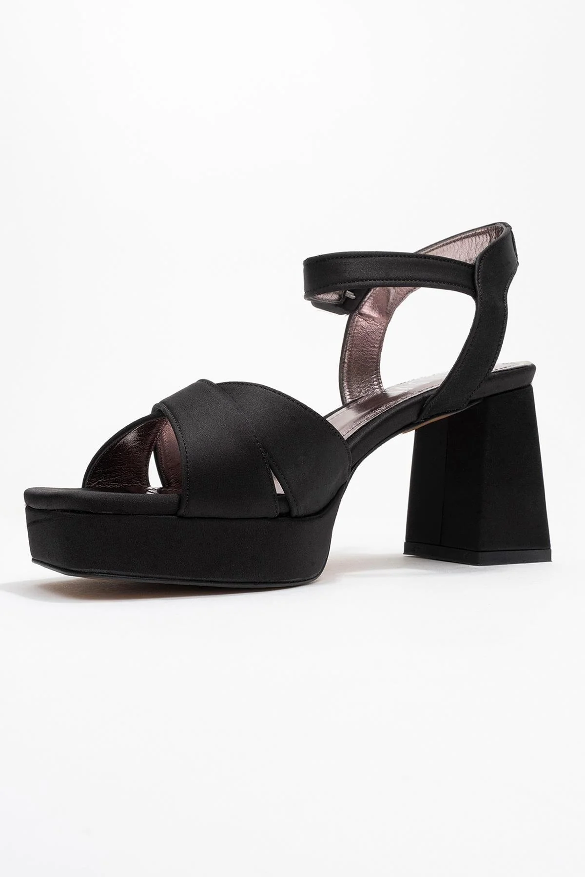 Lisbon - Black Satin Cross-Strap Platform Heel (Women) - Image 4