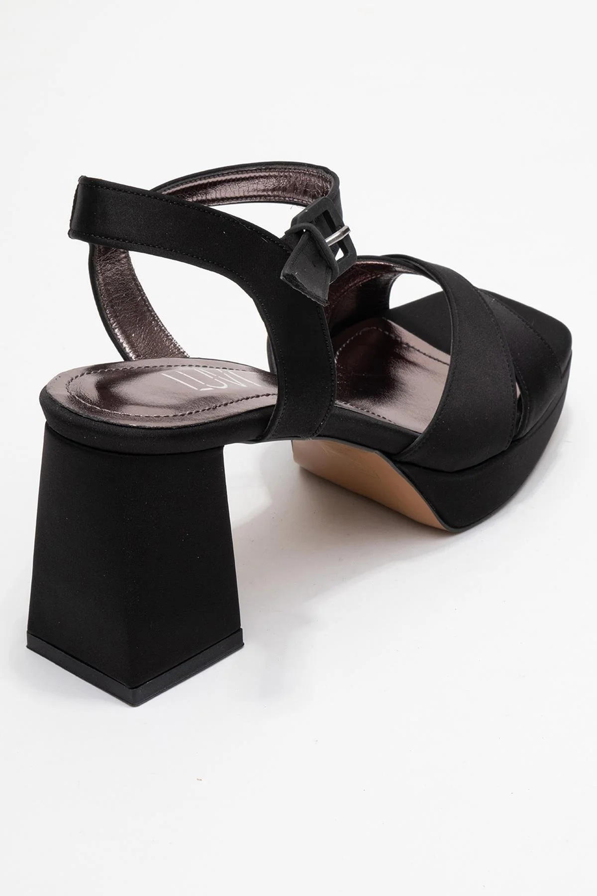 Lisbon - Black Satin Cross-Strap Platform Heel (Women) - Image 5