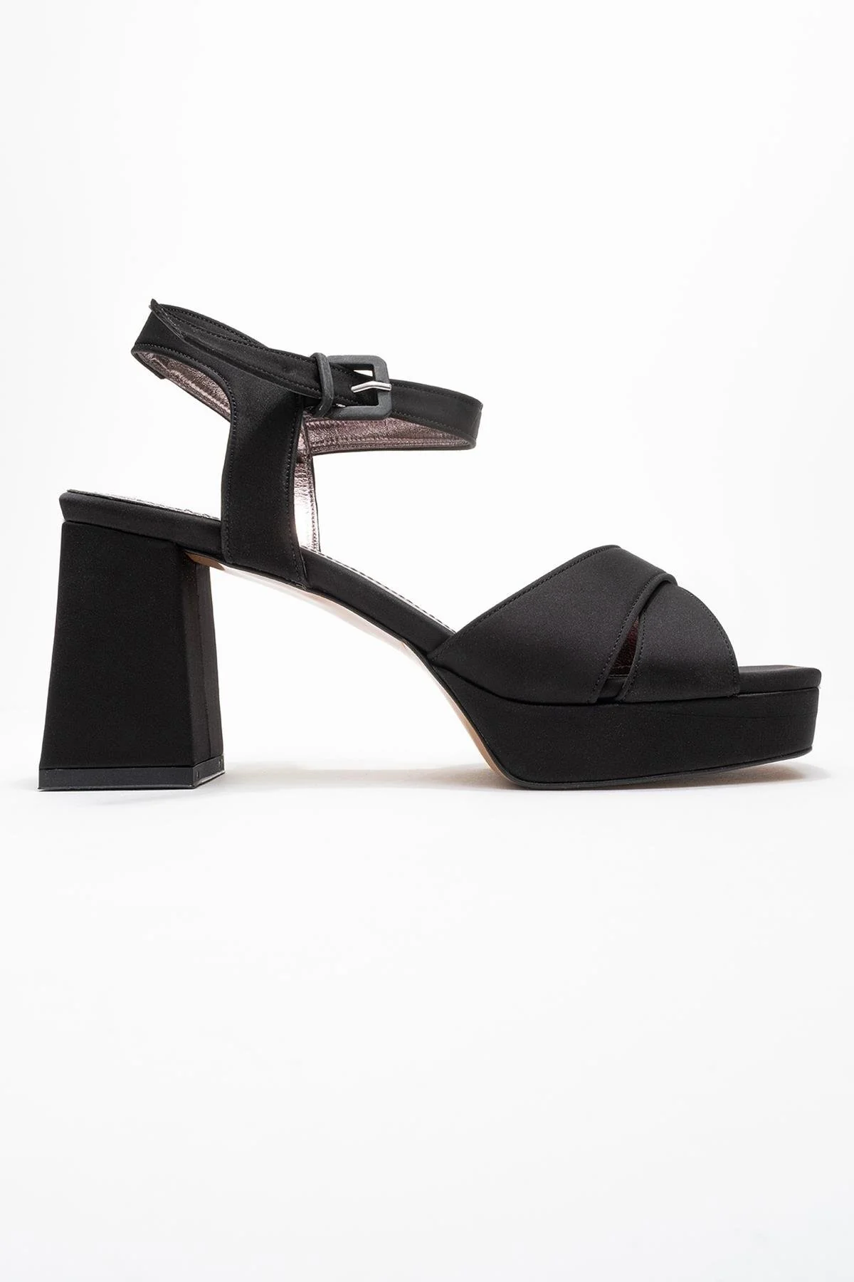 Lisbon - Black Satin Cross-Strap Platform Heel (Women) - Image 6