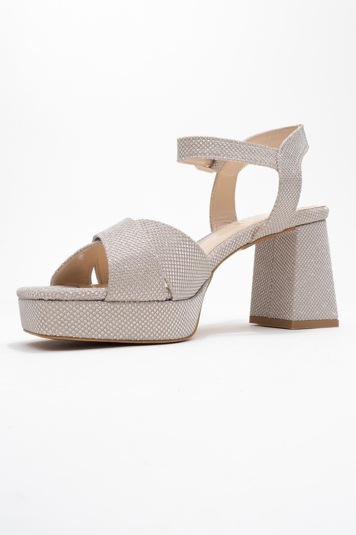 Lisbon - Gold Glitter Cross-Strap Platform Heel (Women) - Image 4