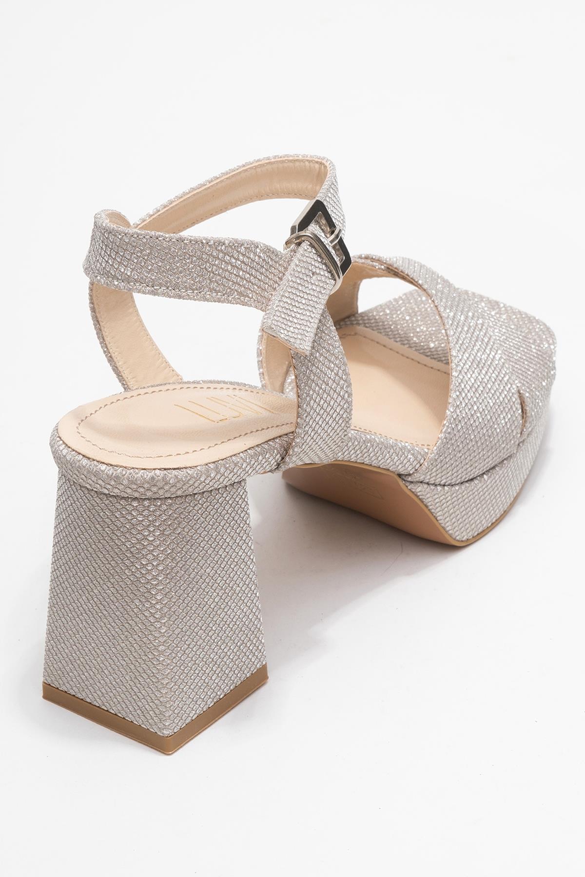Lisbon - Gold Glitter Cross-Strap Platform Heel (Women) - Image 5