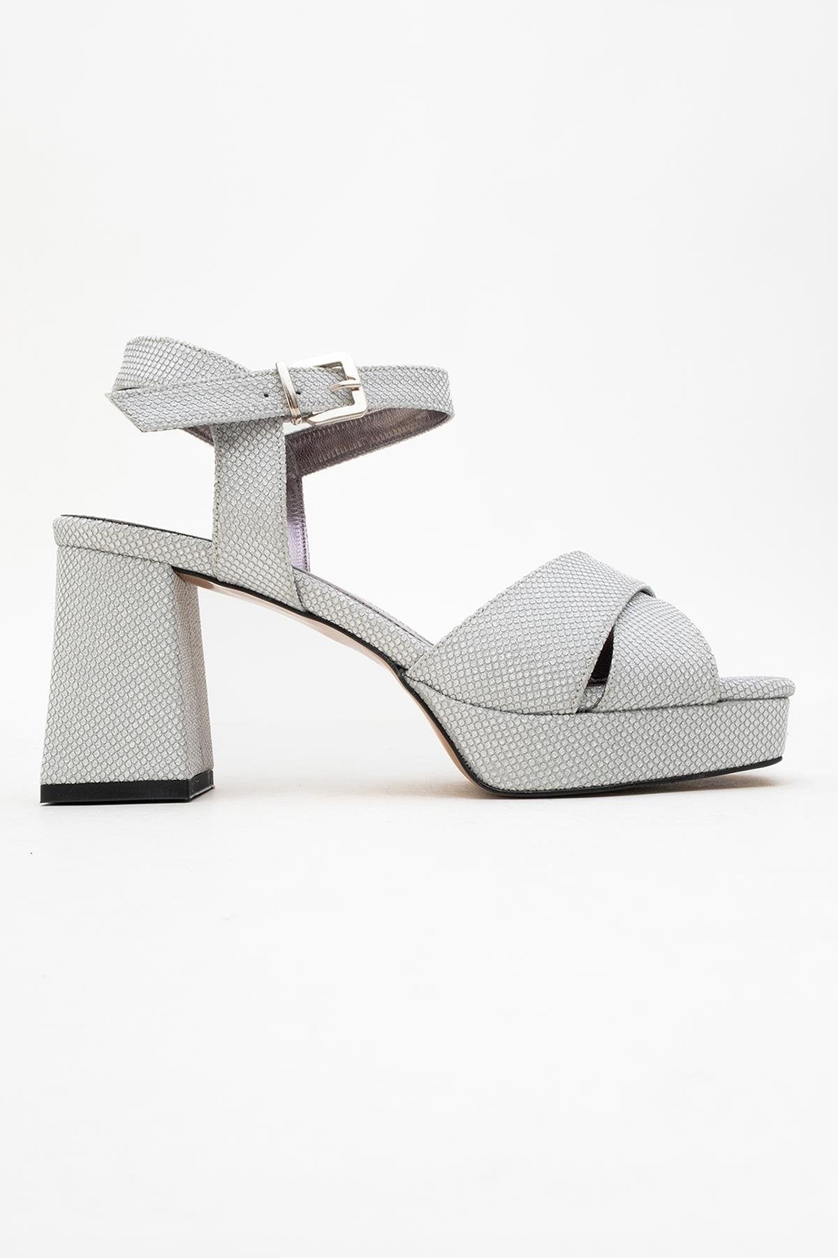 Lisbon - Silver Glitter Cross-Strap Platform Heel Shoe (Women) - Image 6