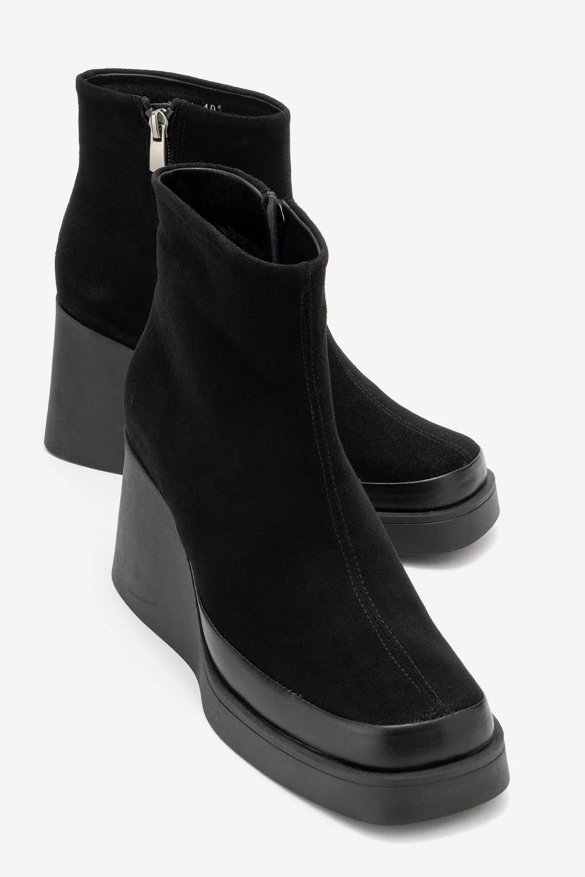 Livia - Black Genuine Leather Platform Wedge Boot (Women)