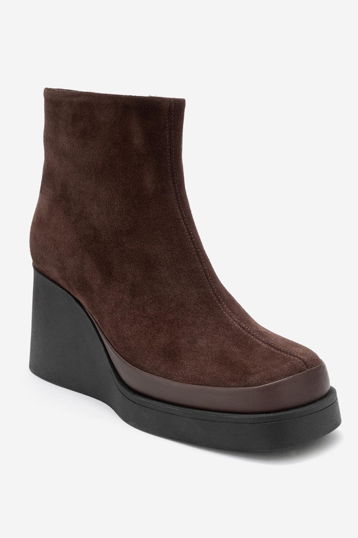 Livia - Brown Genuine Leather Wedge Platform Ankle Boot (Women) - Image 3
