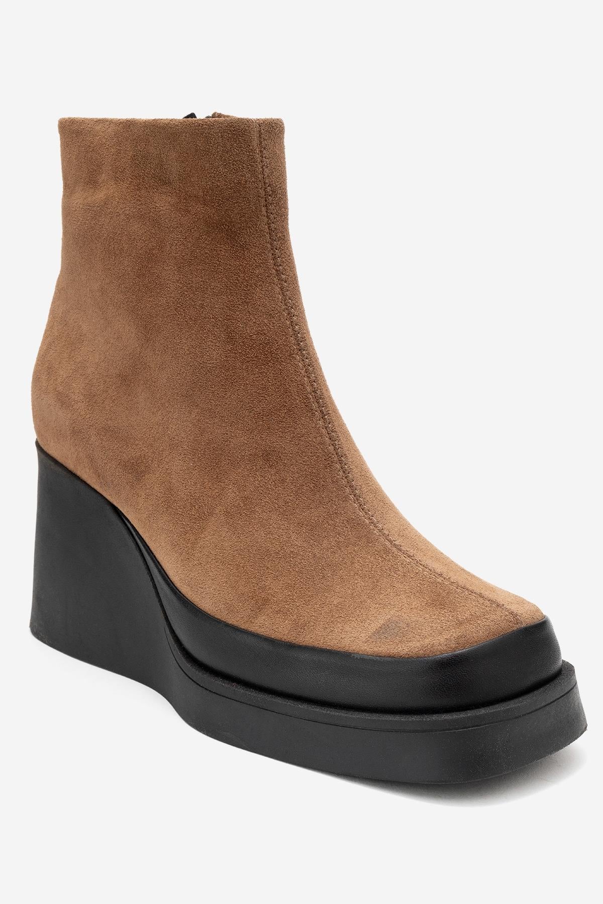 Livia - Cognac Genuine Leather Platform Wedge Boot (Women) - Image 3