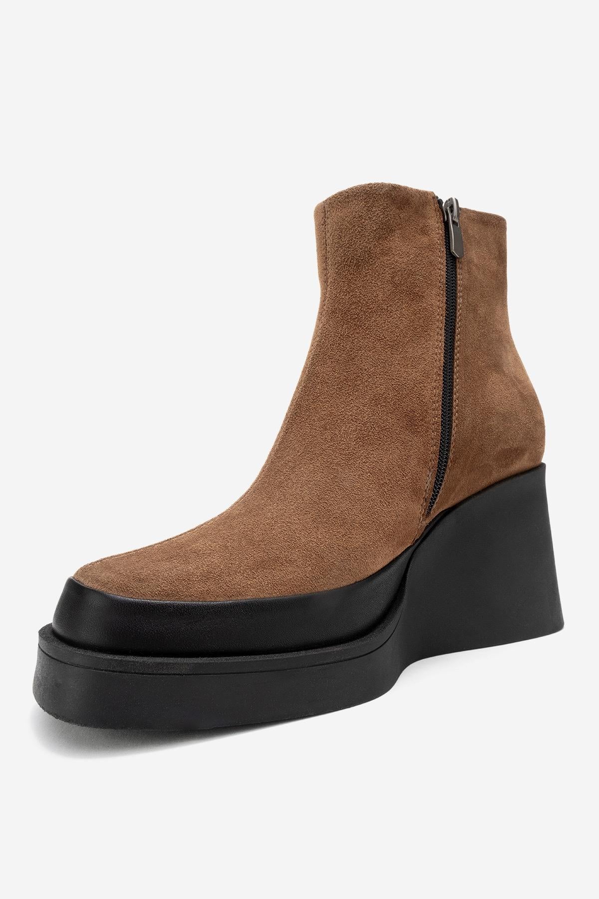 Livia - Cognac Genuine Leather Platform Wedge Boot (Women) - Image 4