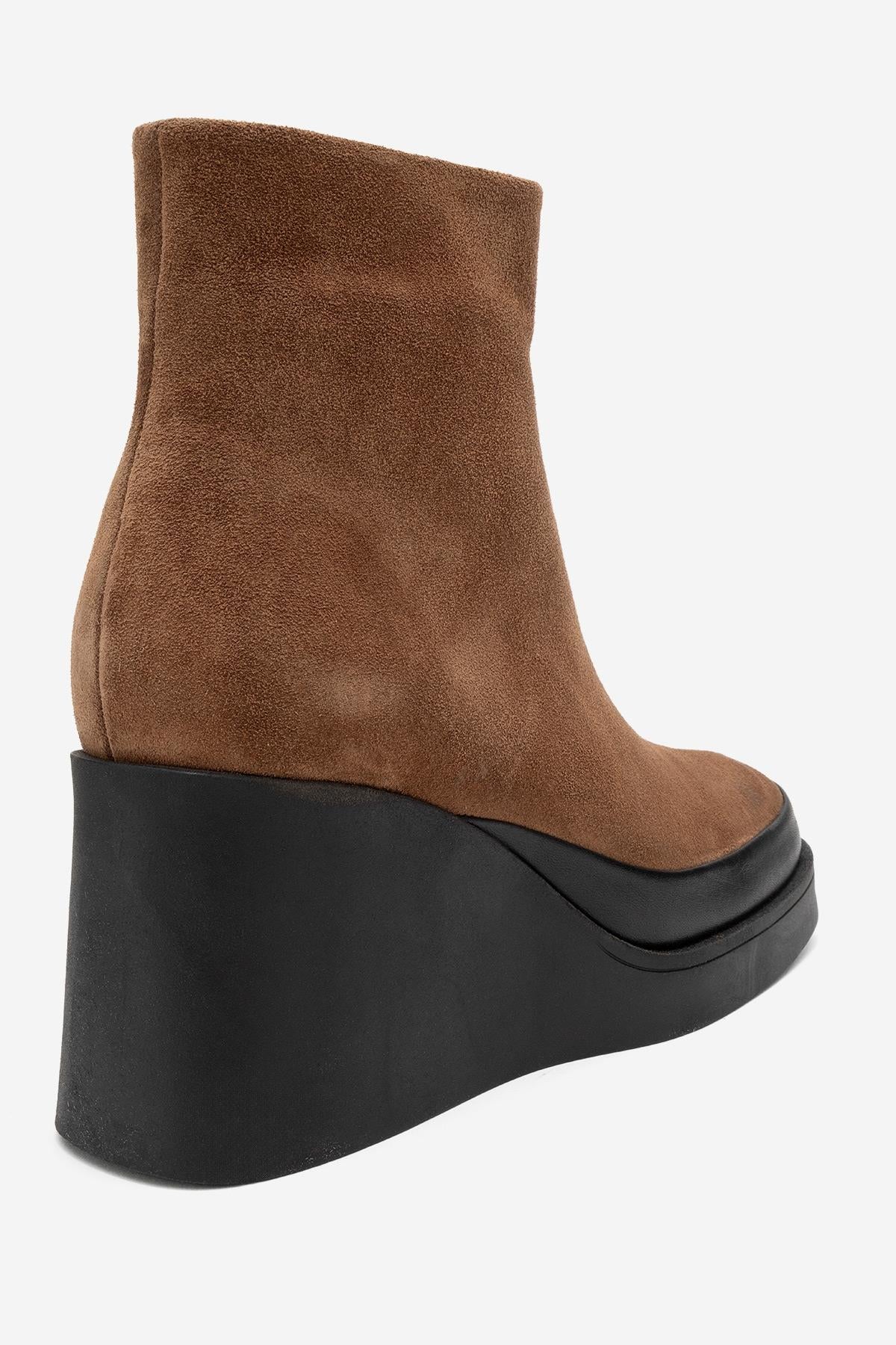 Livia - Cognac Genuine Leather Platform Wedge Boot (Women) - Image 5