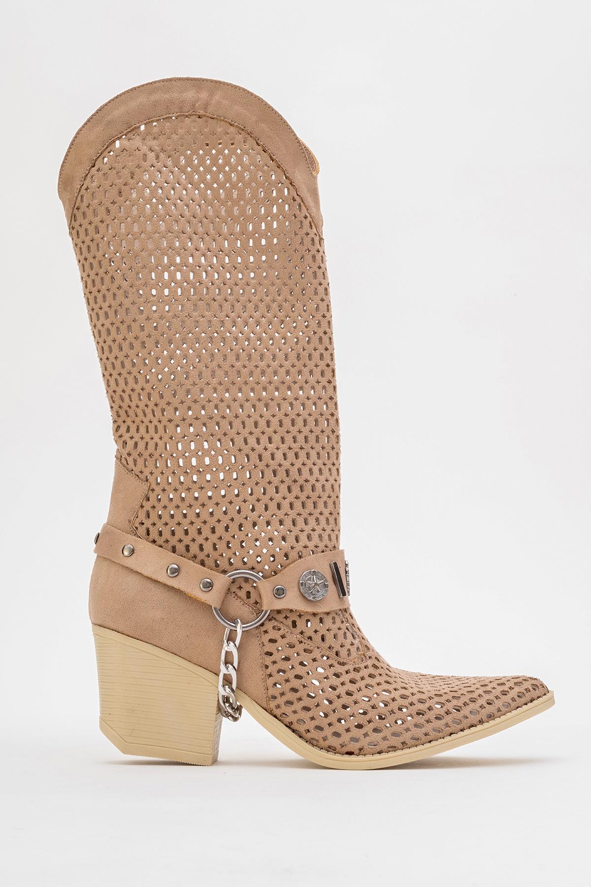 Liza Dark Beige Block Heel Western Boot (Women) - Image 10
